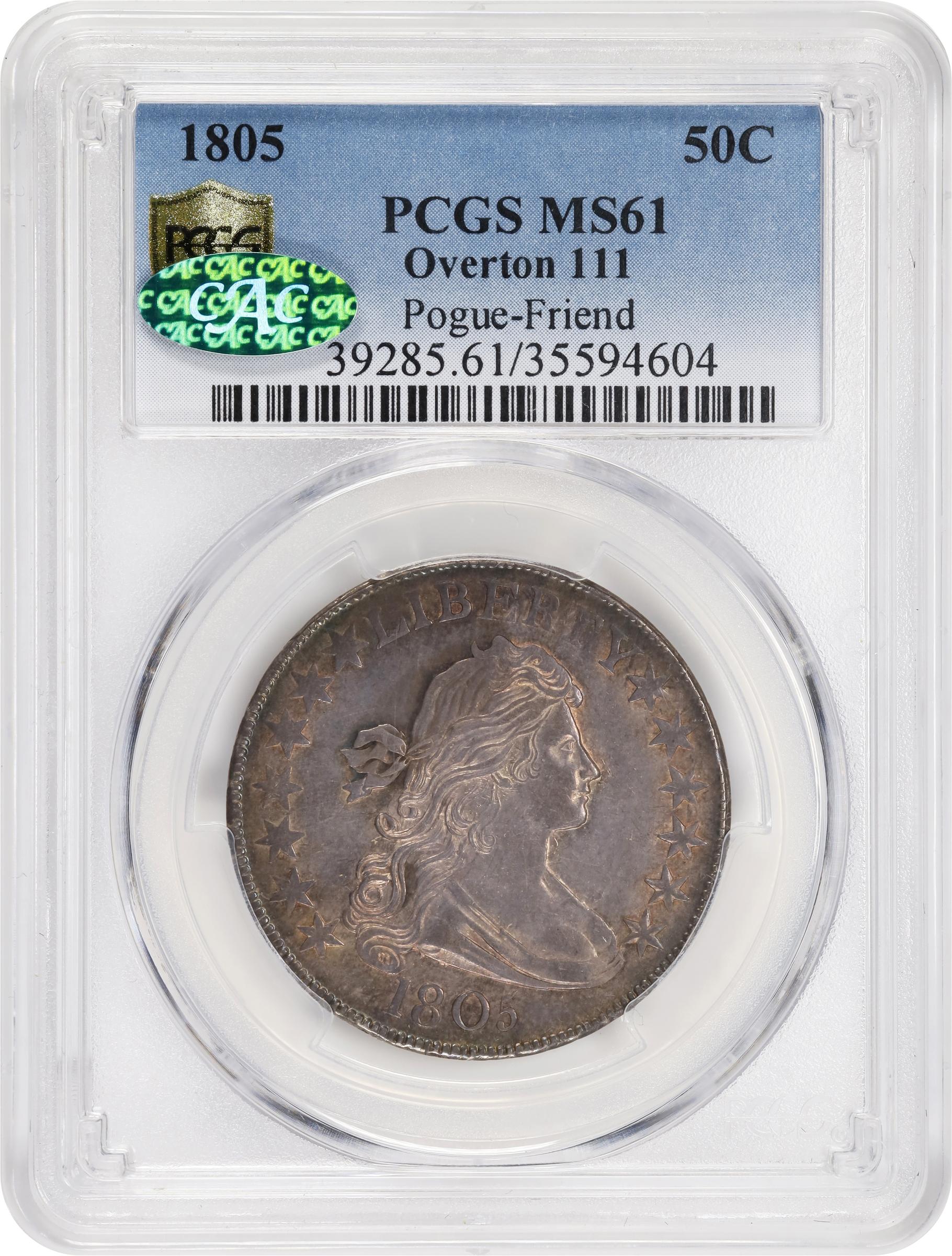 image for: 1805 Draped Bust Half Dollar. O-111, T-3. Rarity-3. MS-61 (PCGS). CAC.