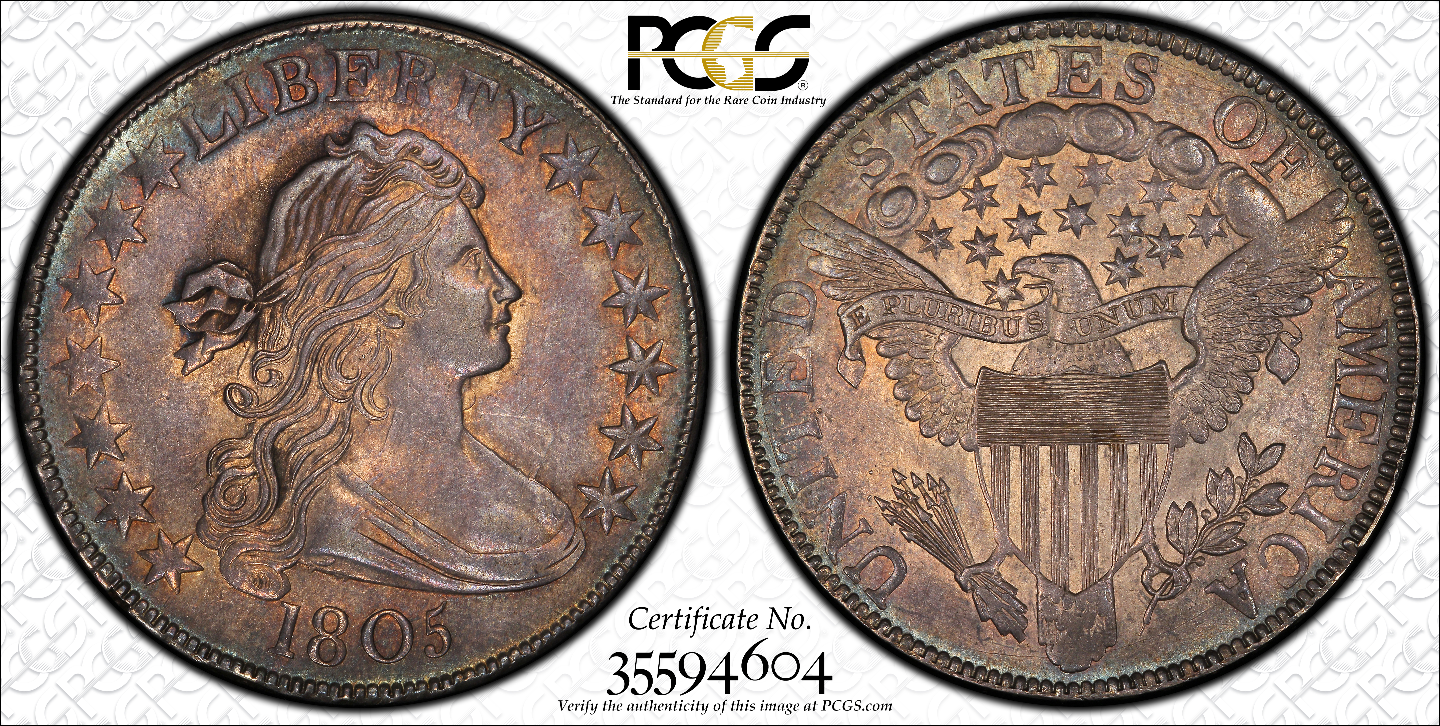 image for: 1805 Draped Bust Half Dollar. O-111, T-3. Rarity-3. MS-61 (PCGS). CAC.