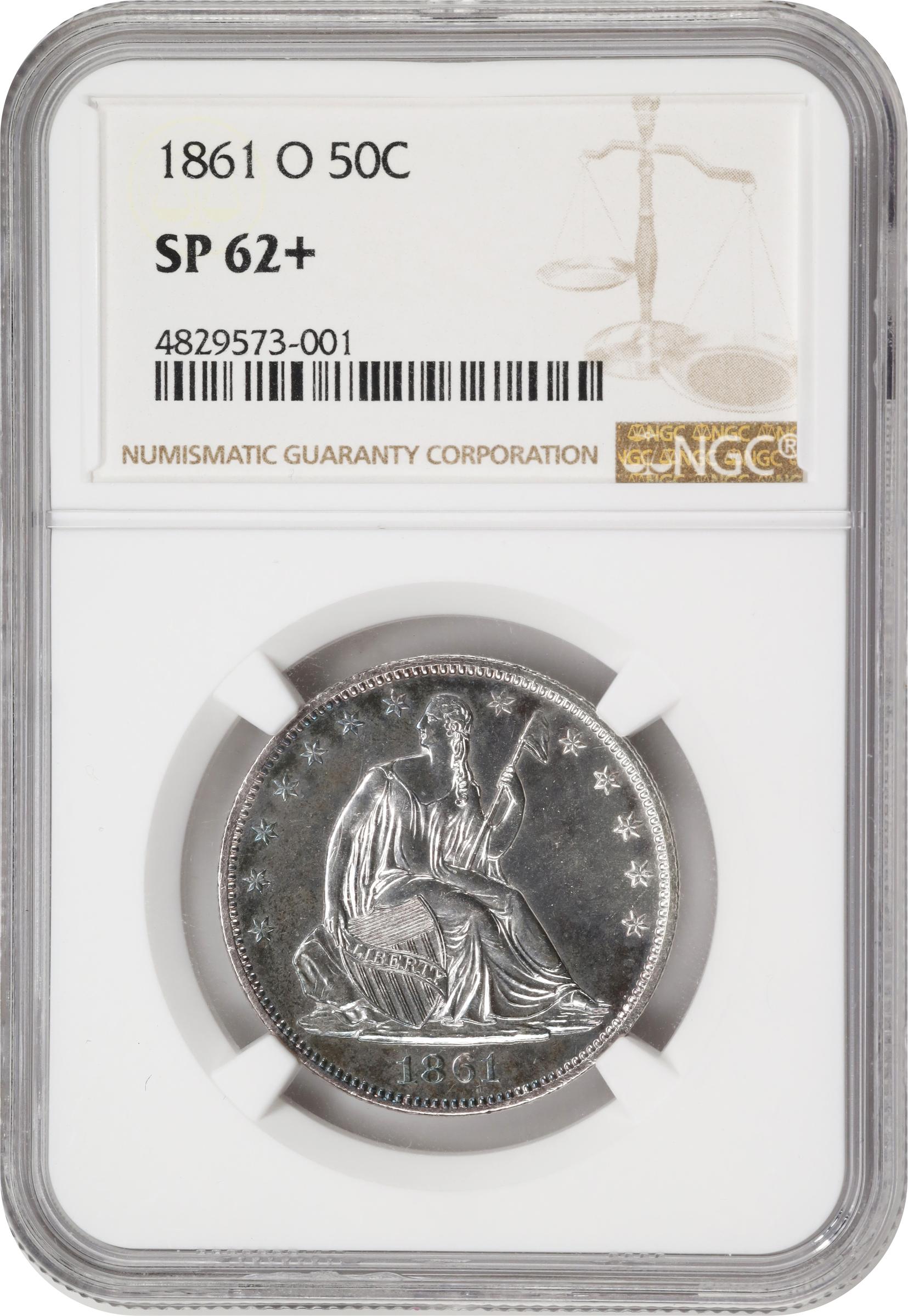 image for: 1861-O Liberty Seated Half Dollar. State of Louisiana Issue. W-04. Rarity-7+ as a Specimen. Specimen-62+ (NGC).