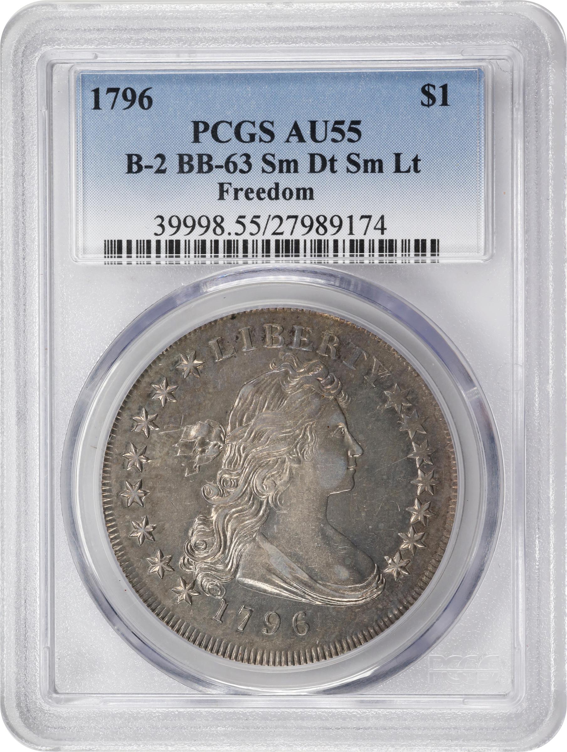 image for: 1796 Draped Bust Silver Dollar. BB-63, B-2. Rarity-4. Small Date, Small Letters. AU-55 (PCGS).