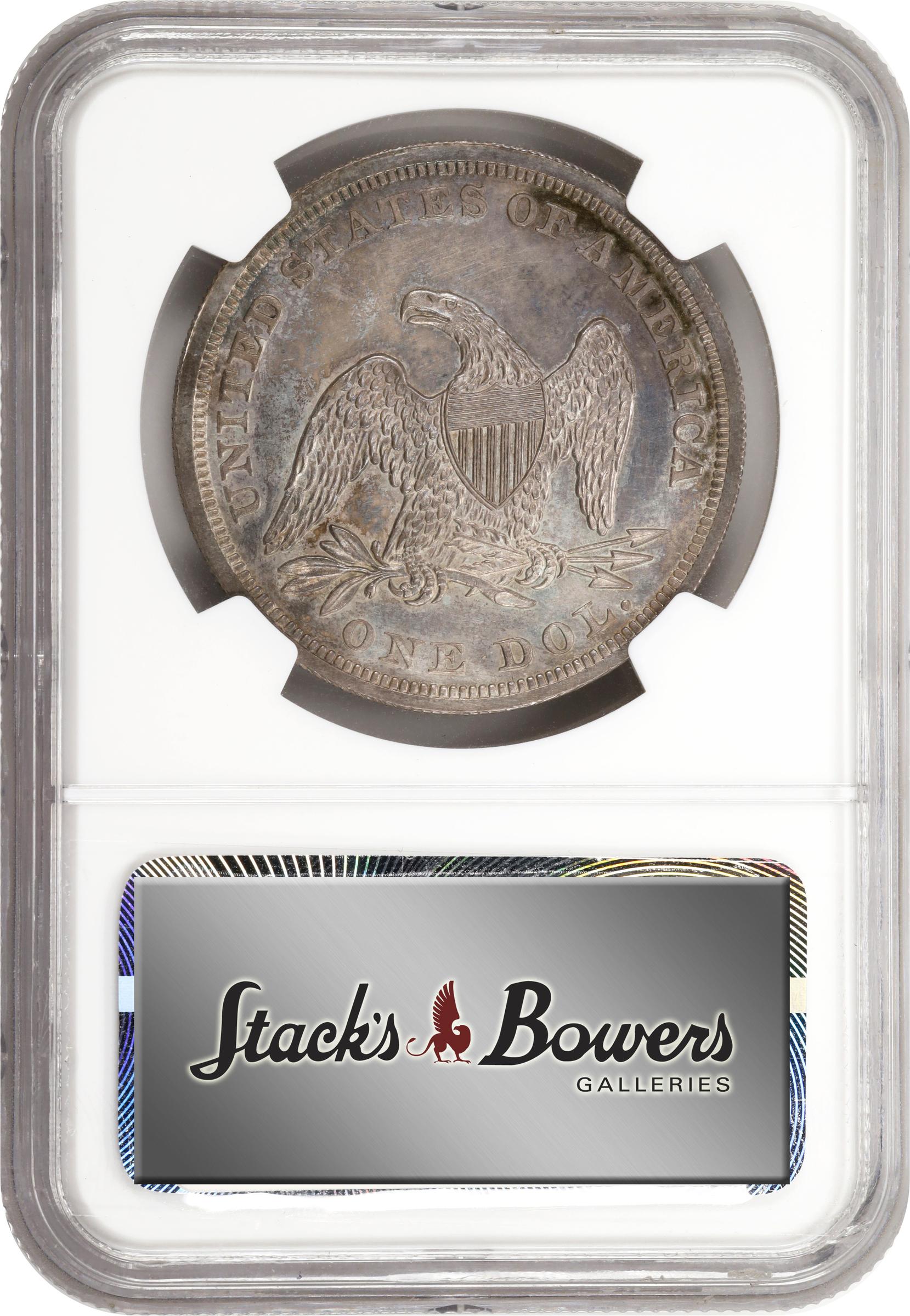 image for: 1851 Liberty Seated Silver Dollar. Restrike. OC-P4. Rarity-6+. Proof-63 (NGC). CAC.