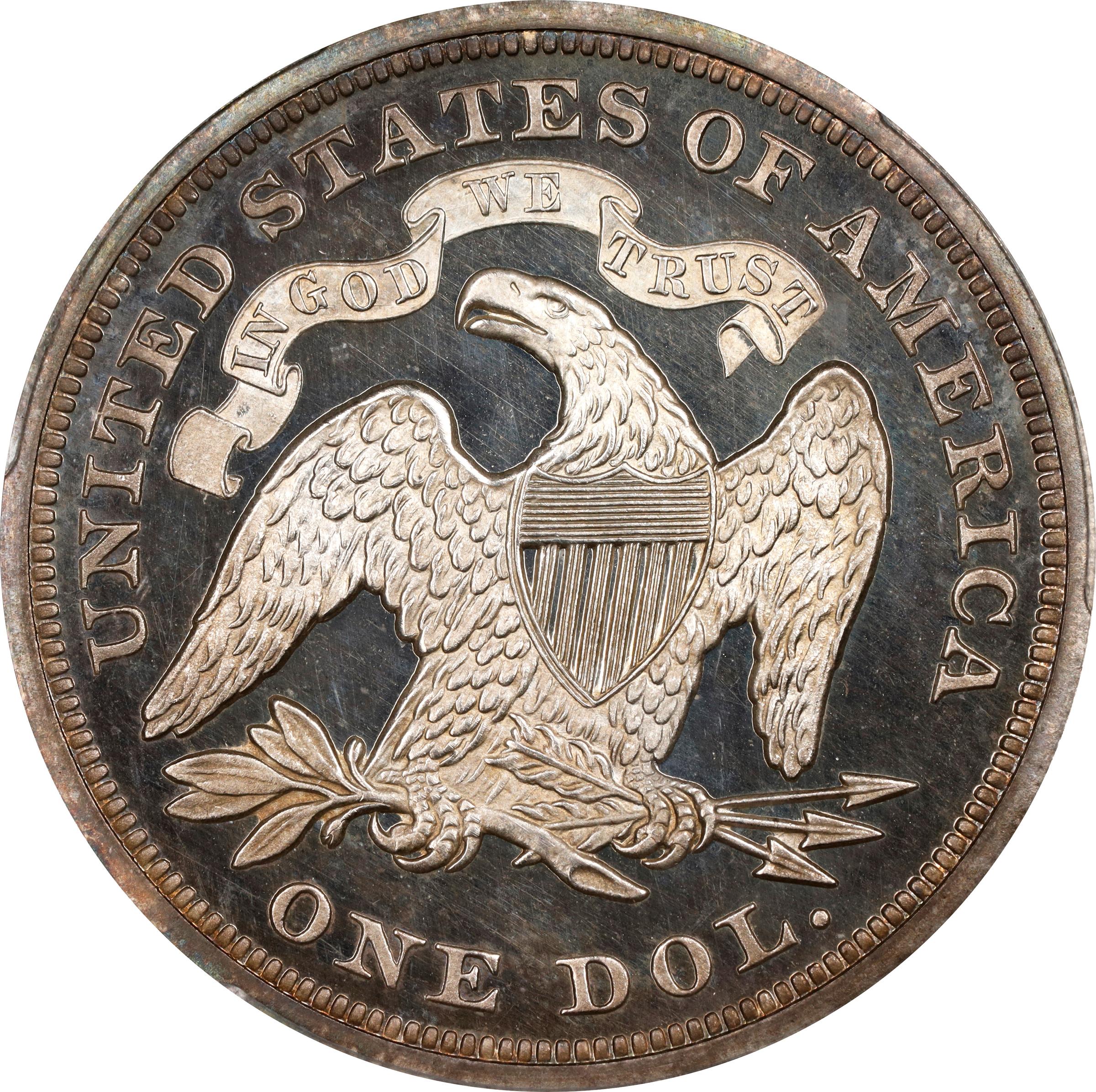 image for: 1867 Liberty Seated Silver Dollar. Proof-65+ Deep Cameo (PCGS).