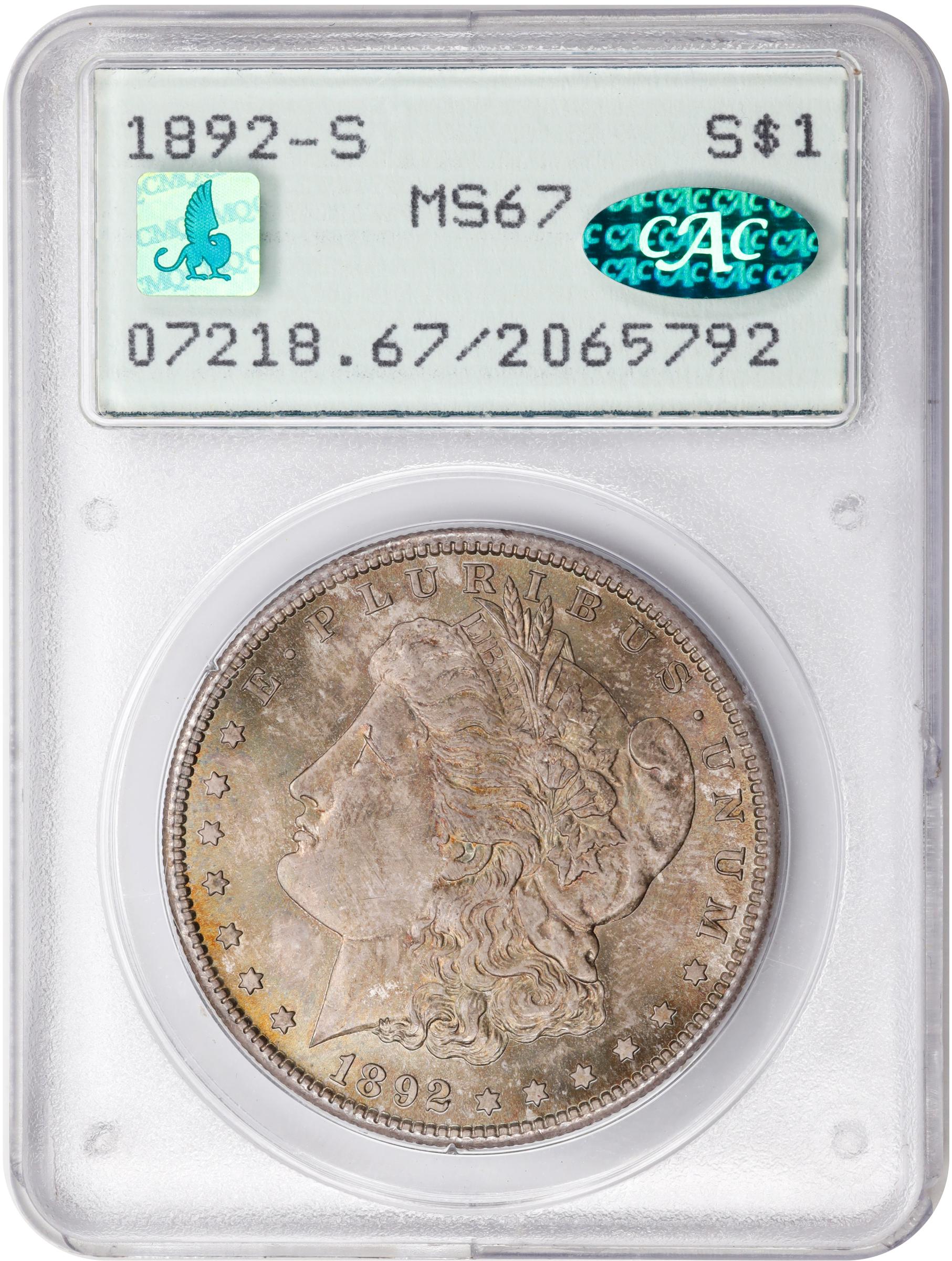 1892-S $1 MS67 CAC thumbnail 3