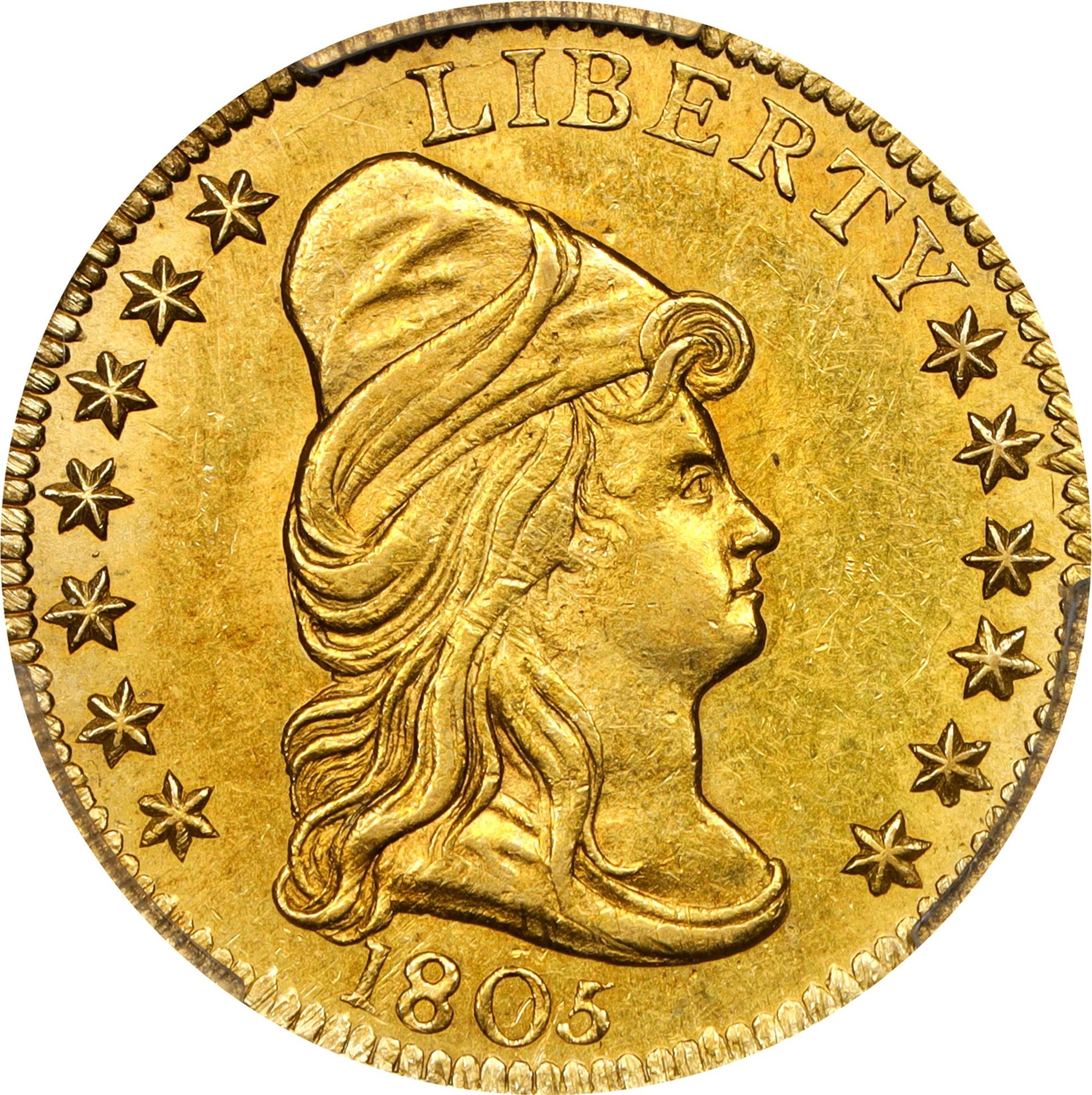 image for: 1805 Capped Bust Right Quarter Eagle. BD-1. Rarity-4. MS-63 (PCGS).