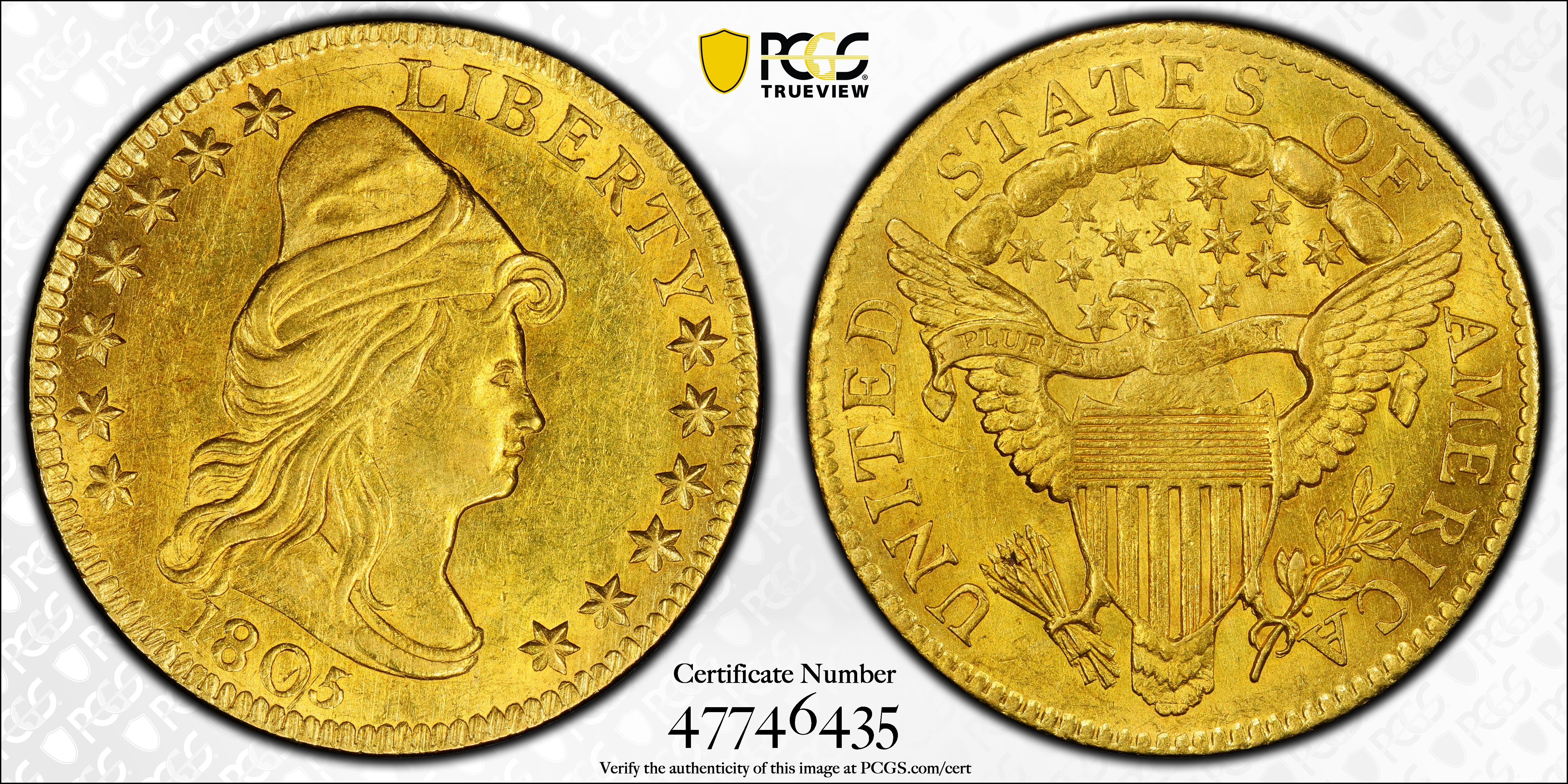 image for: 1805 Capped Bust Right Quarter Eagle. BD-1. Rarity-4. MS-63 (PCGS).