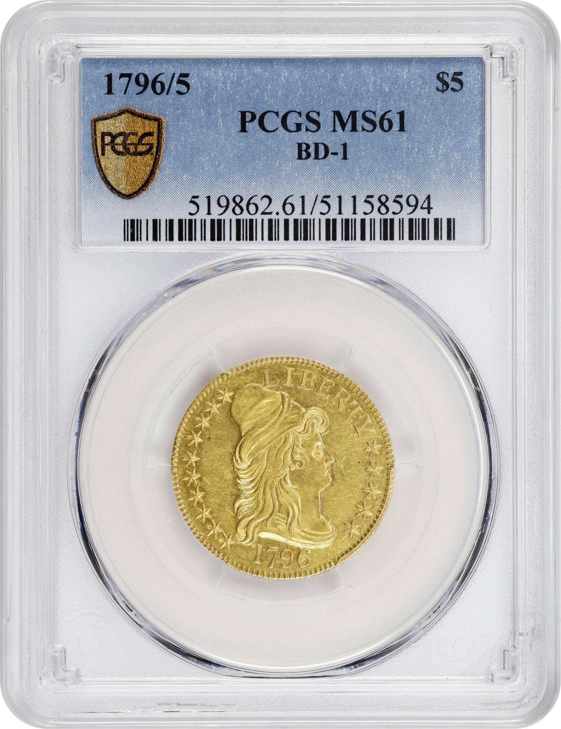 image for: 1796/5 Capped Bust Right Half Eagle. BD-1. Rarity-4+. MS-61 (PCGS).
