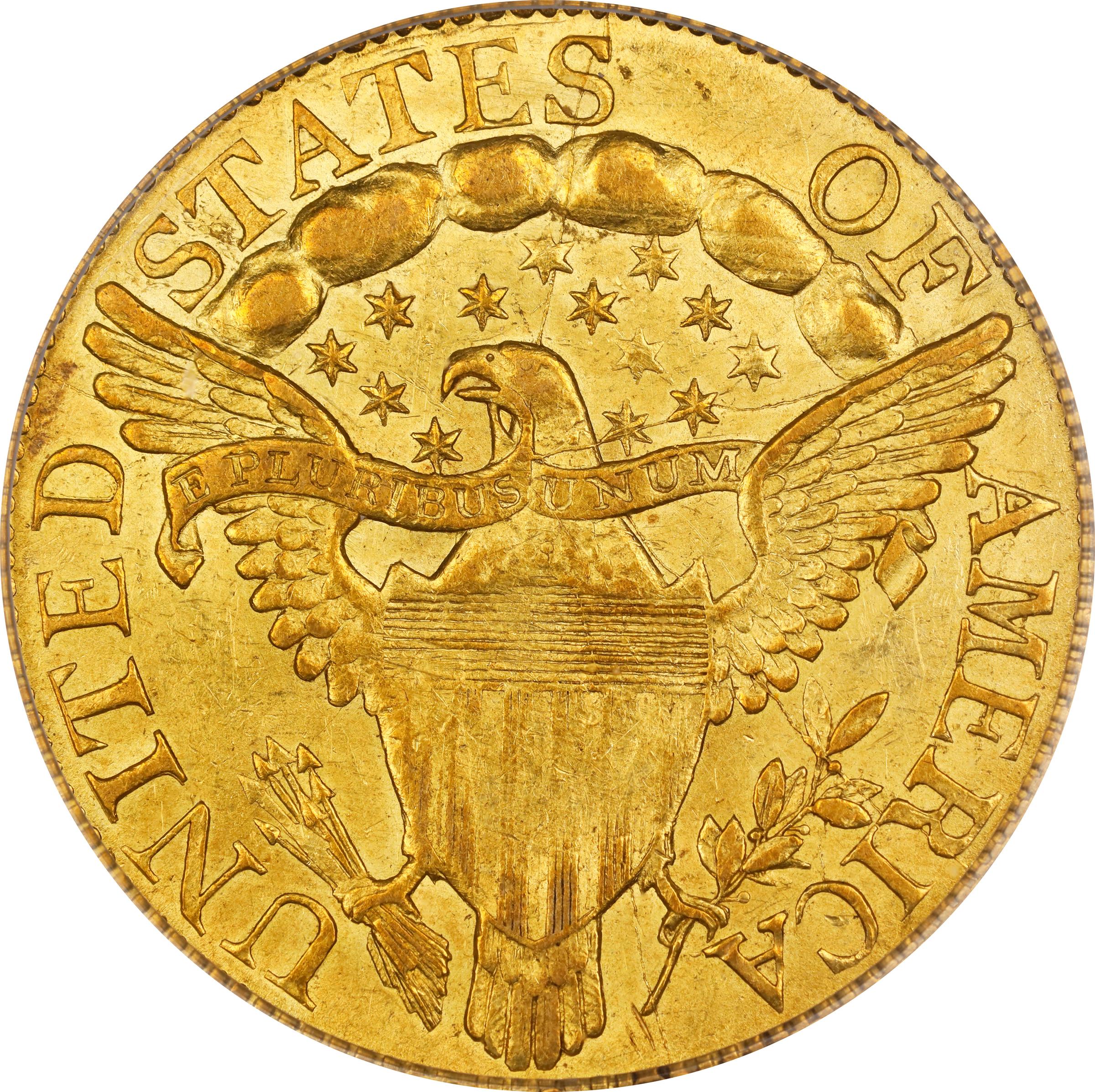 image for: 1798 Capped Bust Right Half Eagle. Heraldic Eagle. BD-2. Rarity-5. Large 8, 13-Star Reverse, Narrow Date. AU-58 (PCGS). CAC.