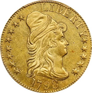 image for: 1798 Capped Bust Right Half Eagle. Heraldic Eagle. BD-3. Rarity-5. Large 8, 14-Star Reverse. MS-60 (PCGS).