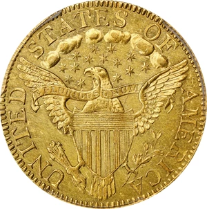 image for: 1798 Capped Bust Right Half Eagle. Heraldic Eagle. BD-3. Rarity-5. Large 8, 14-Star Reverse. MS-60 (PCGS).