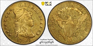 image for: 1798 Capped Bust Right Half Eagle. Heraldic Eagle. BD-3. Rarity-5. Large 8, 14-Star Reverse. MS-60 (PCGS).
