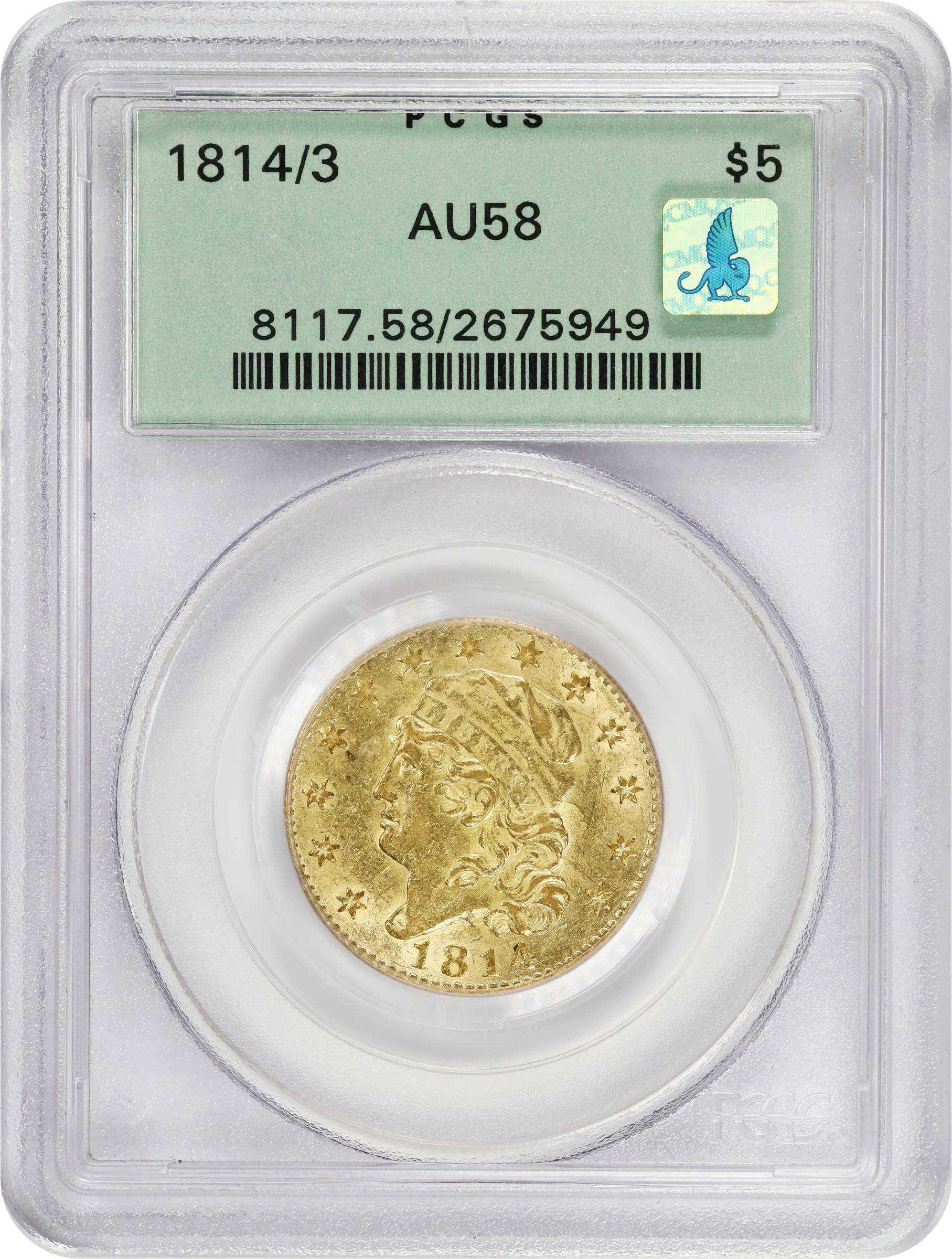 image for: 1814/3 Capped Head Left Half Eagle. BD-1. Rarity-4+. AU-58 (PCGS). CMQ. OGH.