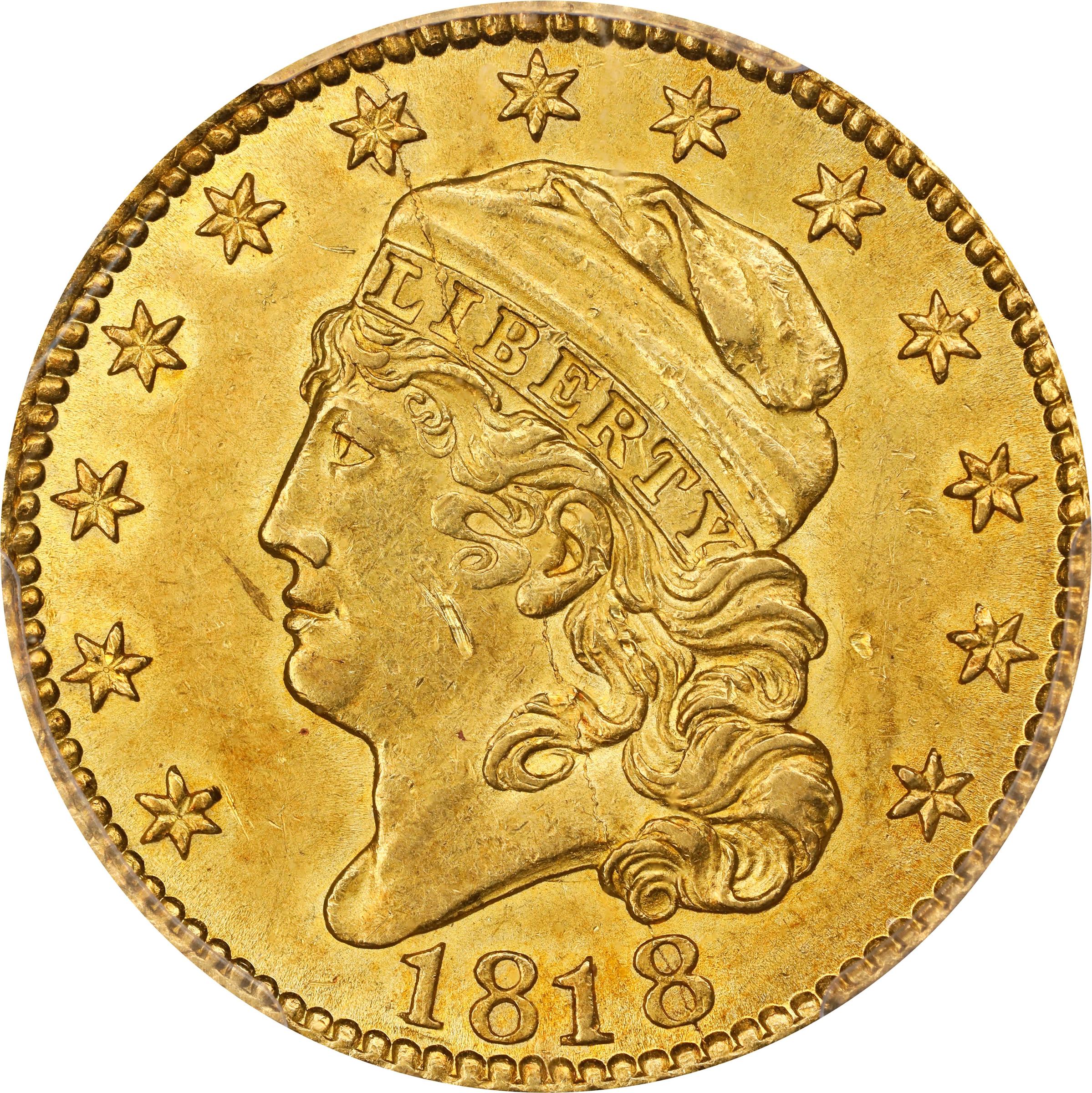 image for: 1818 Capped Head Left Half Eagle. BD-2. Rarity-4. STATESOF. MS-61 (PCGS). CAC.
