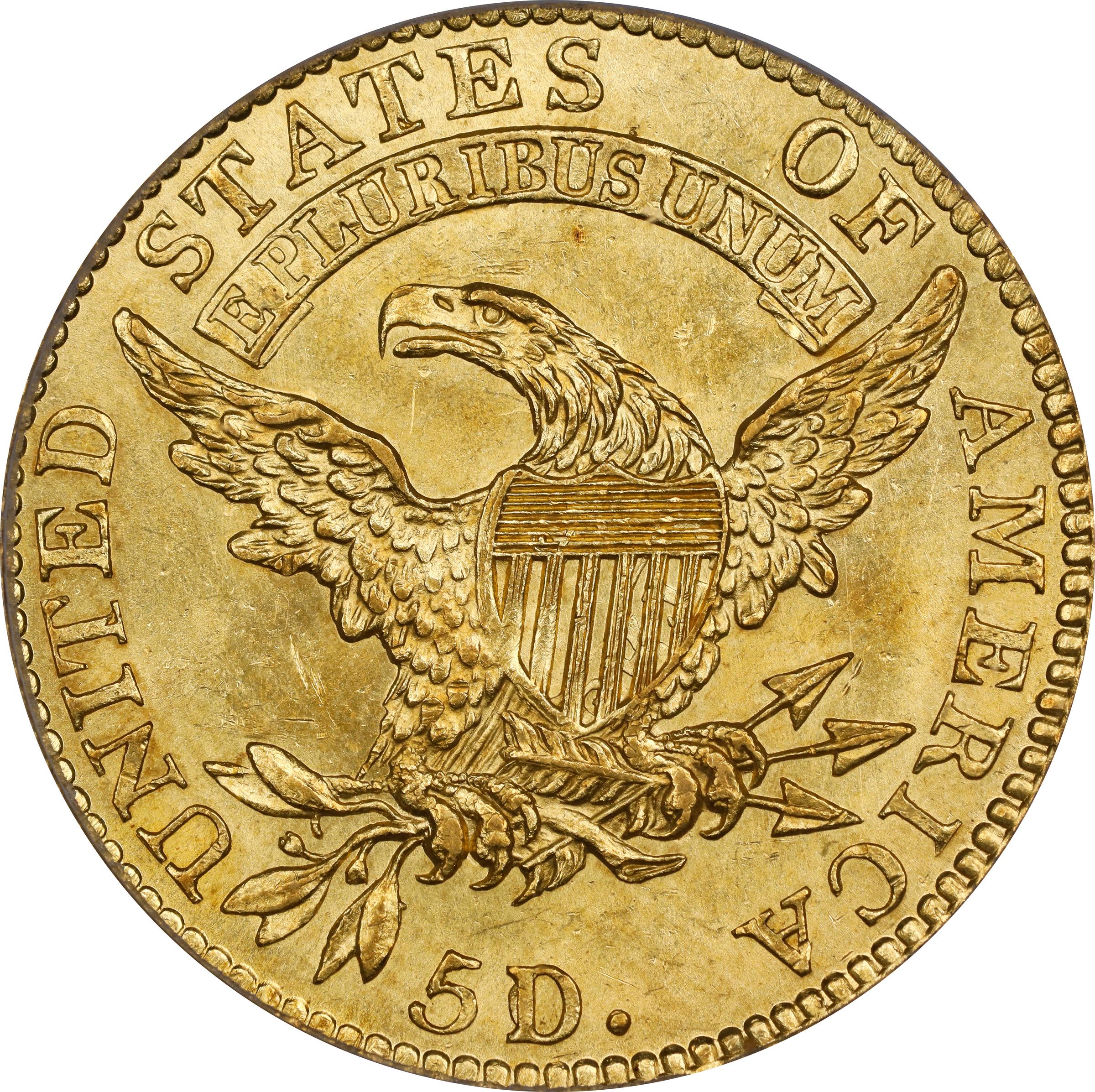 image for: 1818 Capped Head Left Half Eagle. BD-3. Rarity-5. 5D/50. MS-63 (PCGS). CAC.