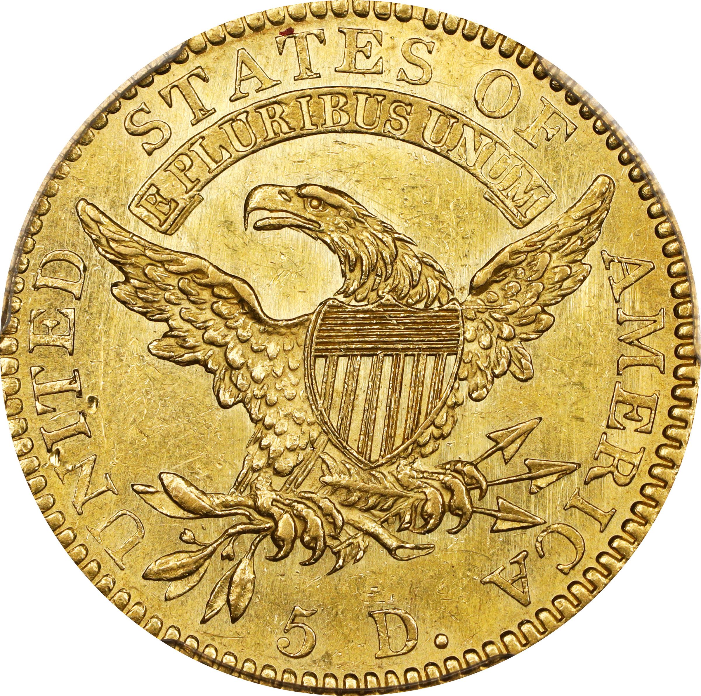 image for: 1820 Capped Head Left Half Eagle. BD-2. Rarity-5+. Square-Base 2, Large Letters. MS-63+ (PCGS). CAC. CMQ.