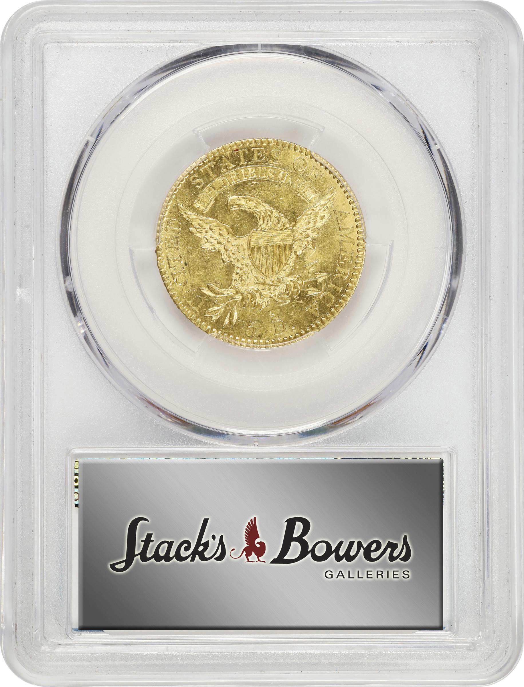 image for: 1820 Capped Head Left Half Eagle. BD-2. Rarity-5+. Square-Base 2, Large Letters. MS-63+ (PCGS). CAC. CMQ.