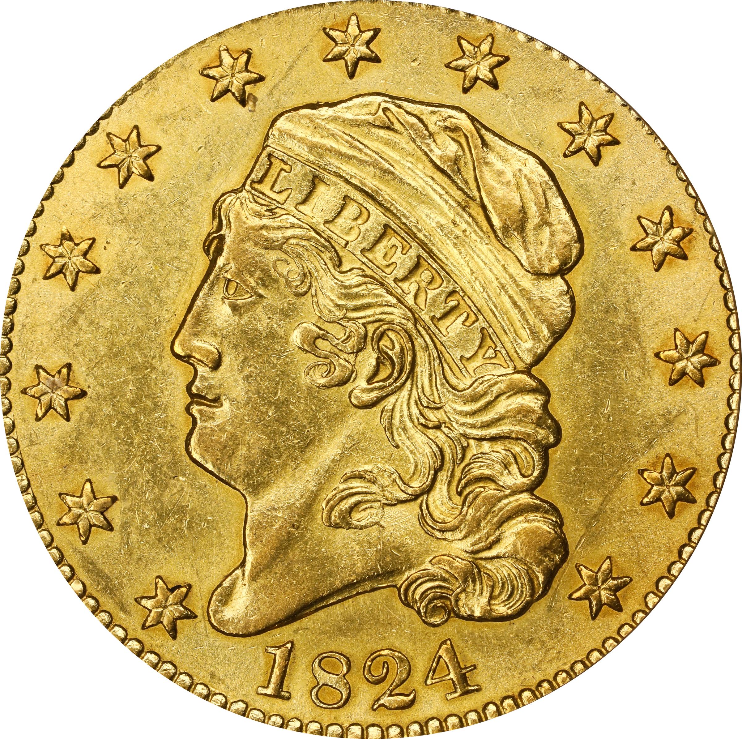 image for: 1824 Capped Head Left Half Eagle. BD-1. Rarity-5+. MS-62 (PCGS). CAC.