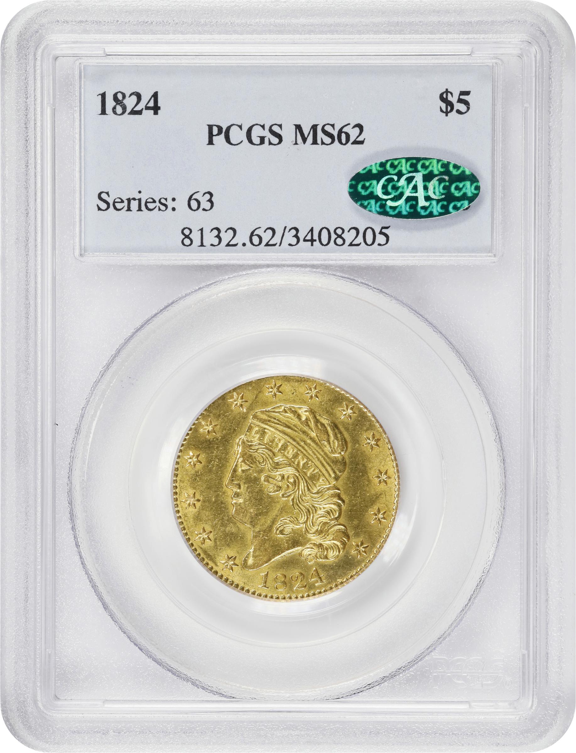 image for: 1824 Capped Head Left Half Eagle. BD-1. Rarity-5+. MS-62 (PCGS). CAC.