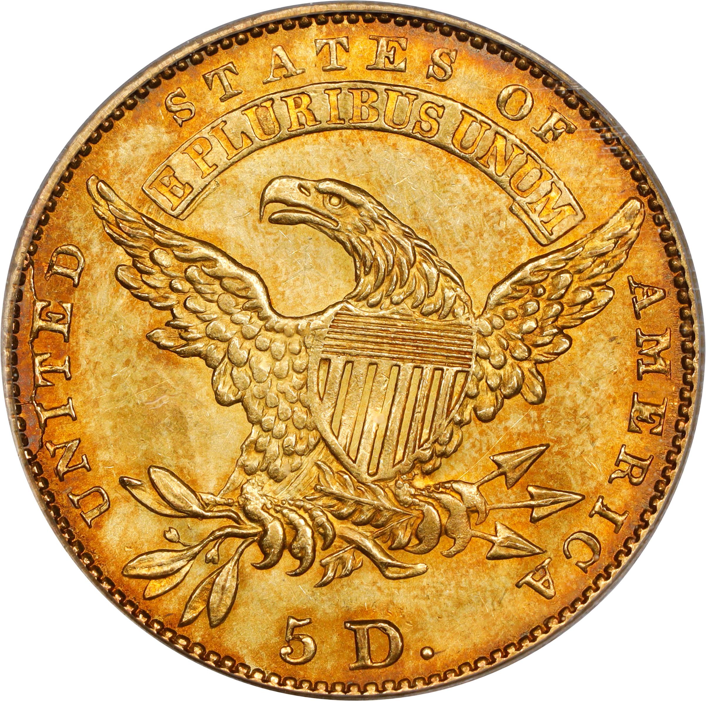 image for: 1830 Capped Head Left Half Eagle. BD-1. Rarity-6. Large D. MS-64 (PCGS). CAC. CMQ.
