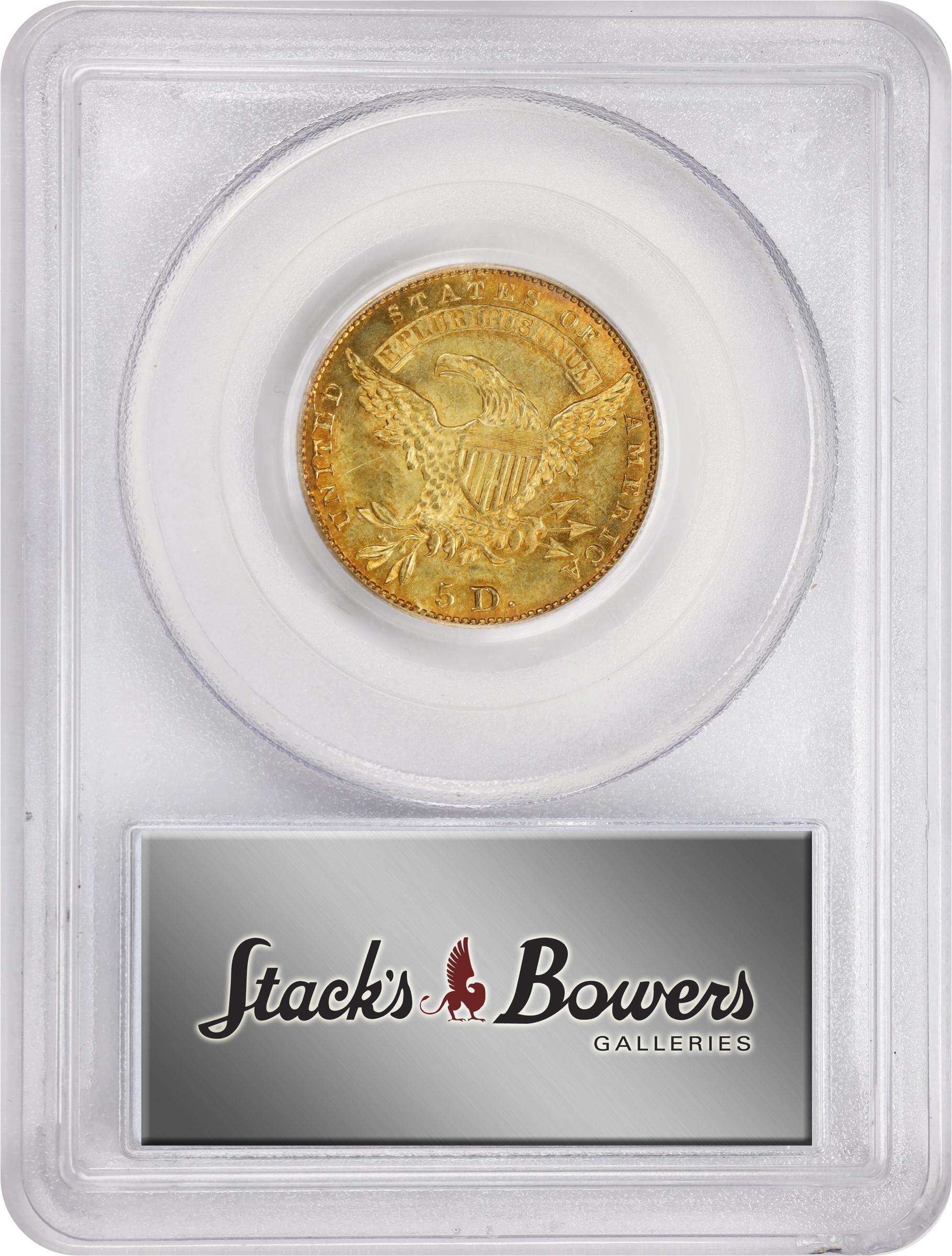 image for: 1830 Capped Head Left Half Eagle. BD-1. Rarity-6. Large D. MS-64 (PCGS). CAC. CMQ.