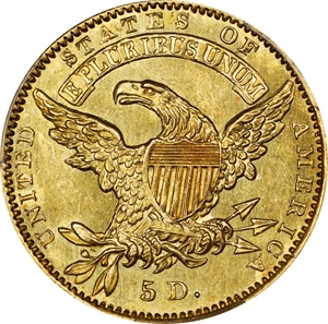 image for: 1834 Capped Head Left Half Eagle. BD-2. Rarity-5. Crosslet 4. MS-62+ (PCGS).