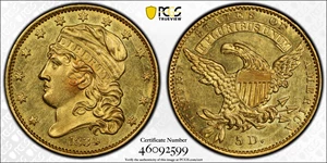 image for: 1834 Capped Head Left Half Eagle. BD-2. Rarity-5. Crosslet 4. MS-62+ (PCGS).