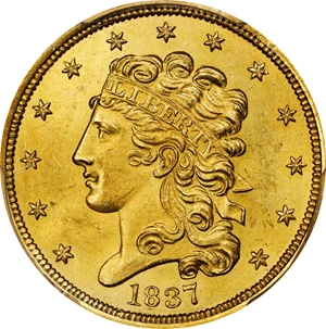 image for: 1837 Classic Head Half Eagle. HM-2. Rarity-3+. Block 8, Broken Arrow. MS-64+ (PCGS). CAC.