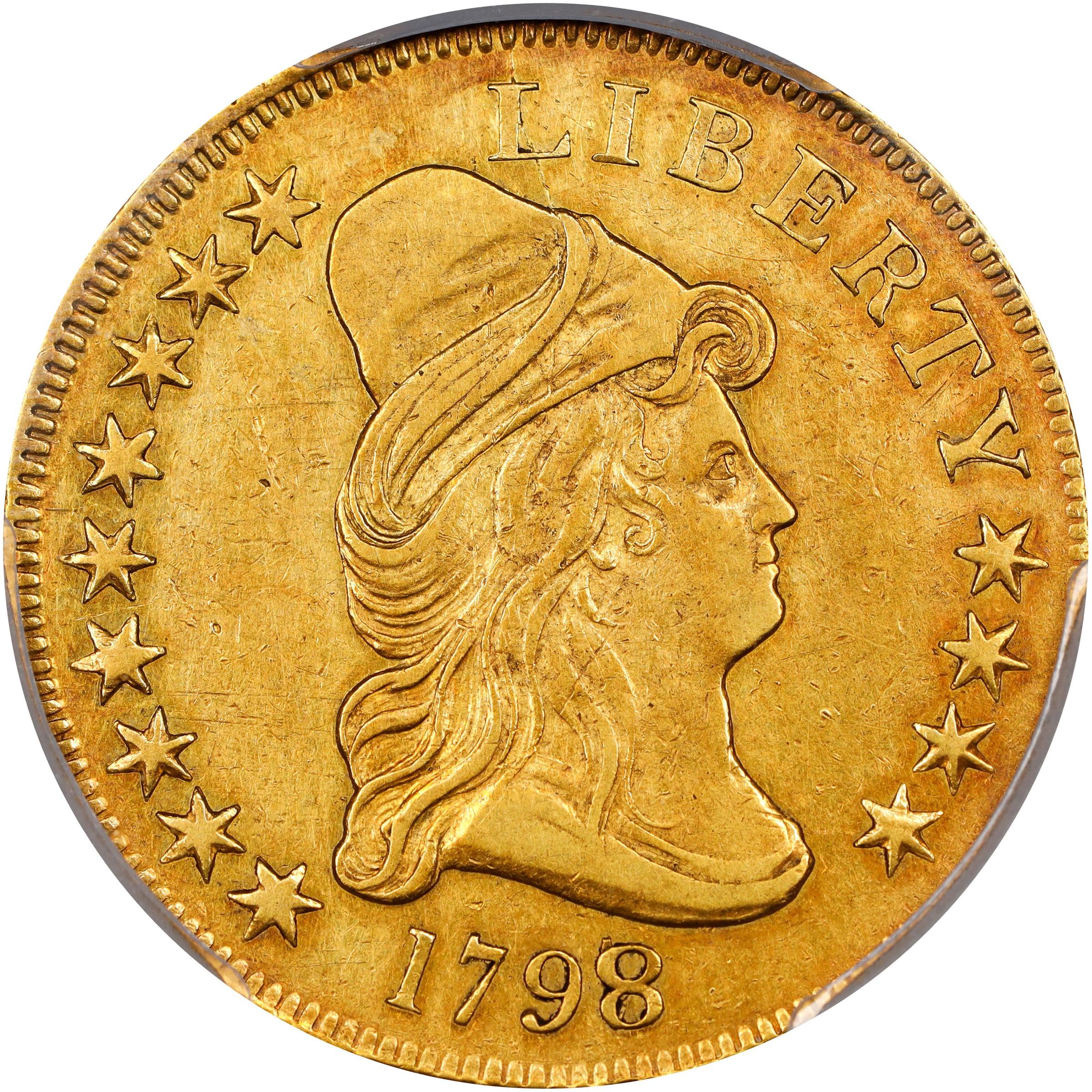 image for: 1798/7 Capped Bust Right Eagle. BD-1, Taraszka-9. Rarity-4+. Stars 9x4. AU-50 (PCGS).