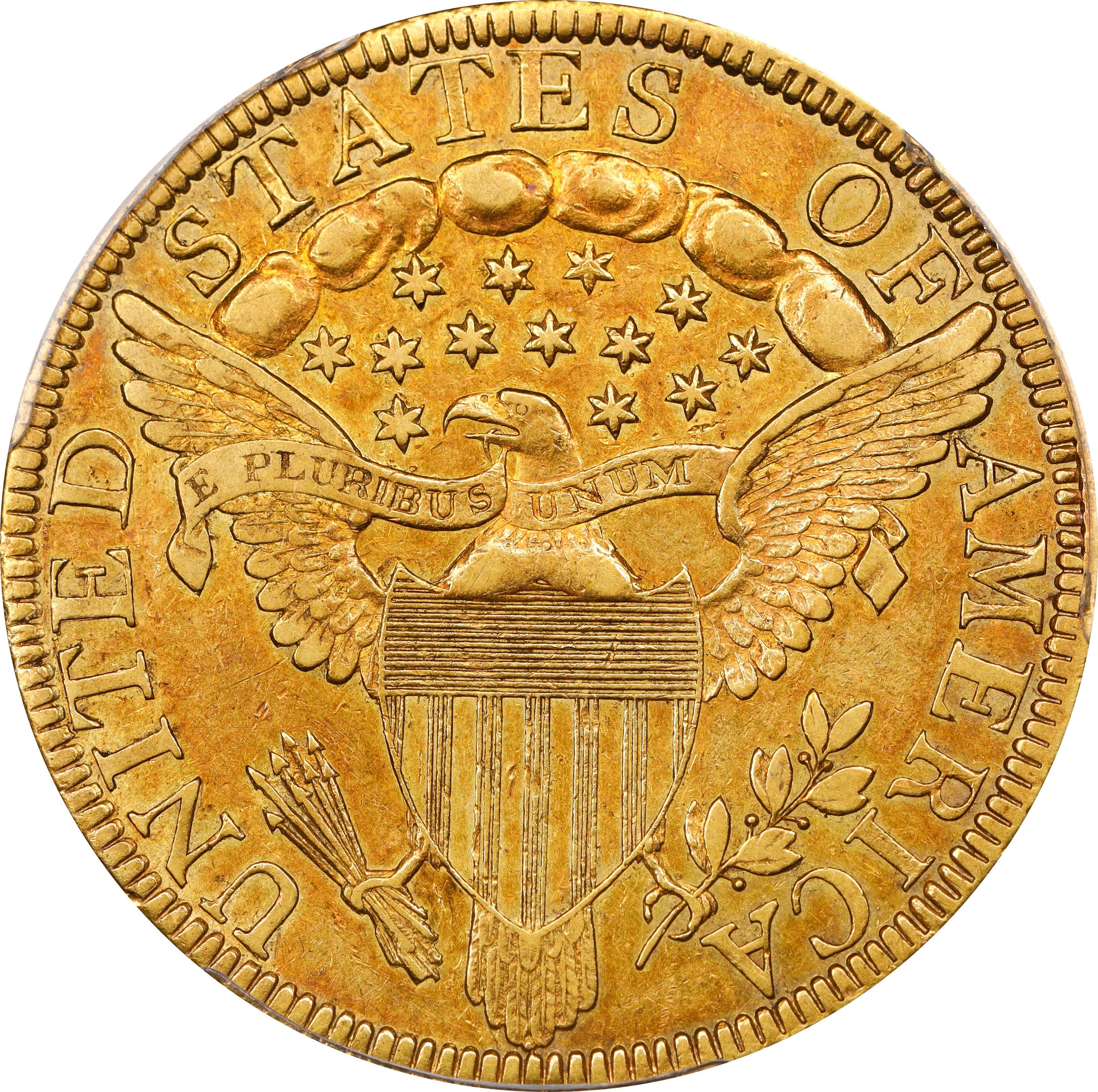 image for: 1798/7 Capped Bust Right Eagle. BD-1, Taraszka-9. Rarity-4+. Stars 9x4. AU-50 (PCGS).
