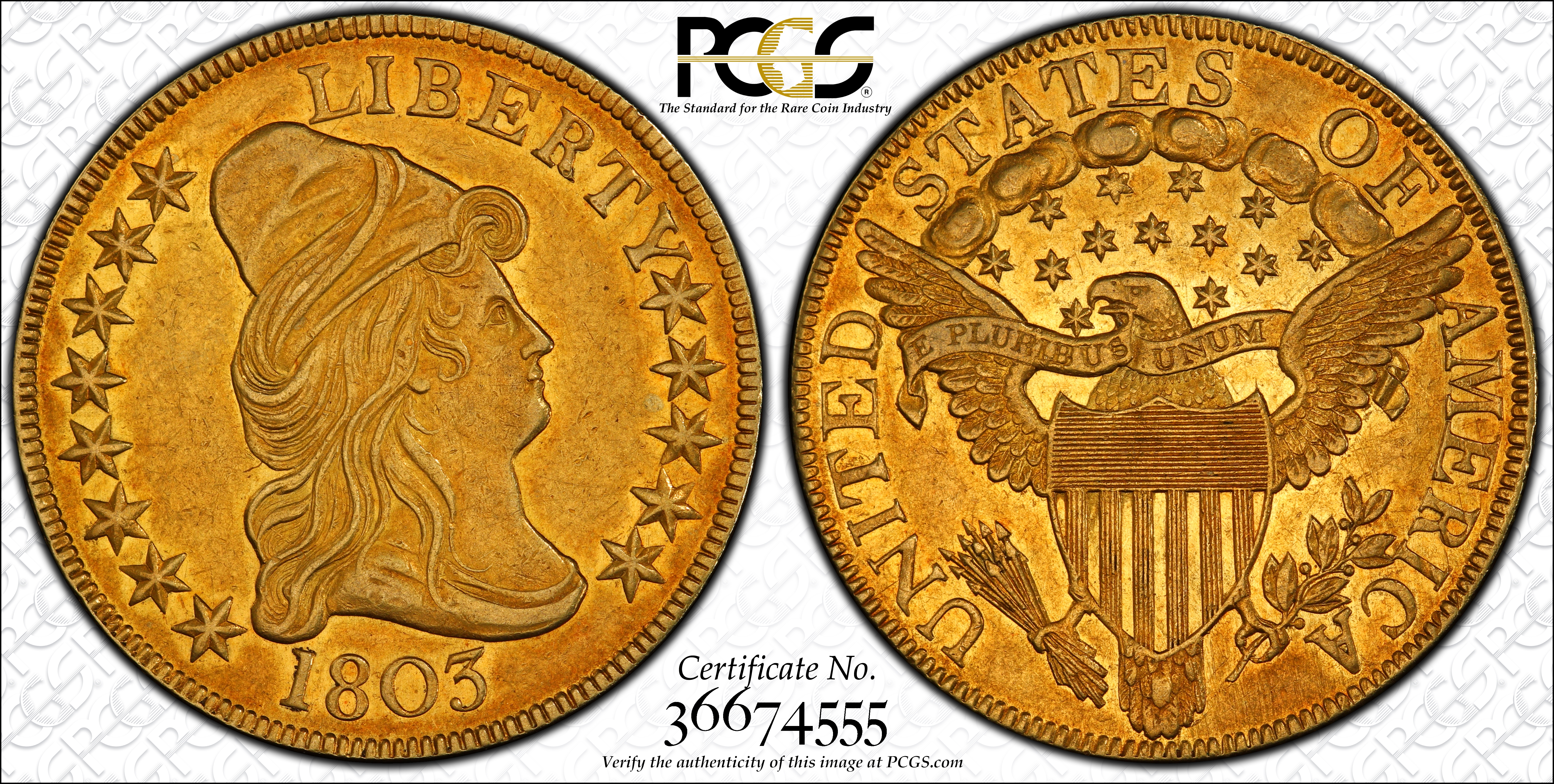 image for: 1803 Capped Bust Right Eagle. BD-2, Taraszka-27. Rarity-7. Small Reverse Stars. AU-53 (PCGS). CAC.
