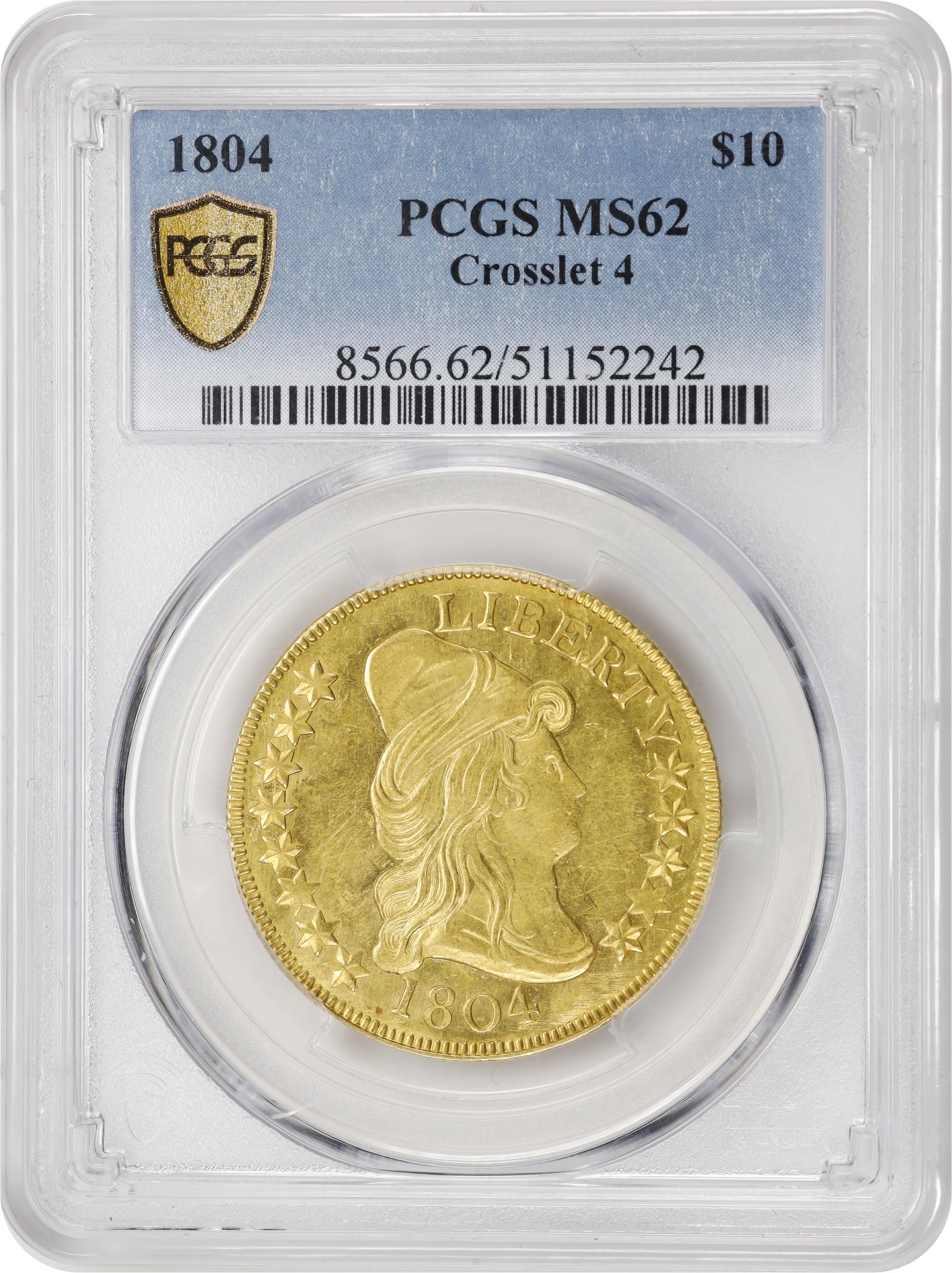 image for: 1804 Capped Bust Right Eagle. BD-1, Taraszka-31. Rarity-4+. Crosslet 4. MS-62 (PCGS).
