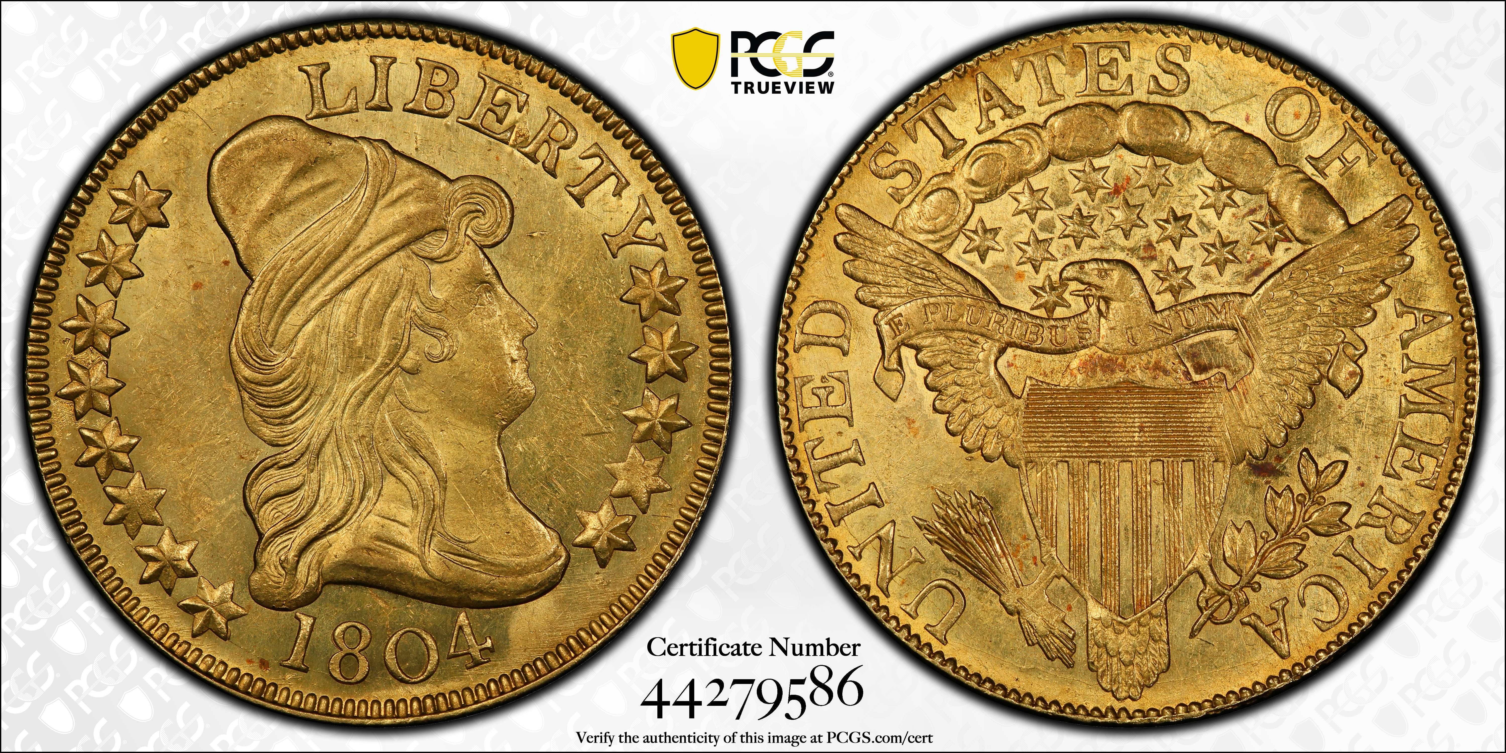 image for: 1804 Capped Bust Right Eagle. BD-1, Taraszka-31. Rarity-4+. Crosslet 4. MS-62 (PCGS).