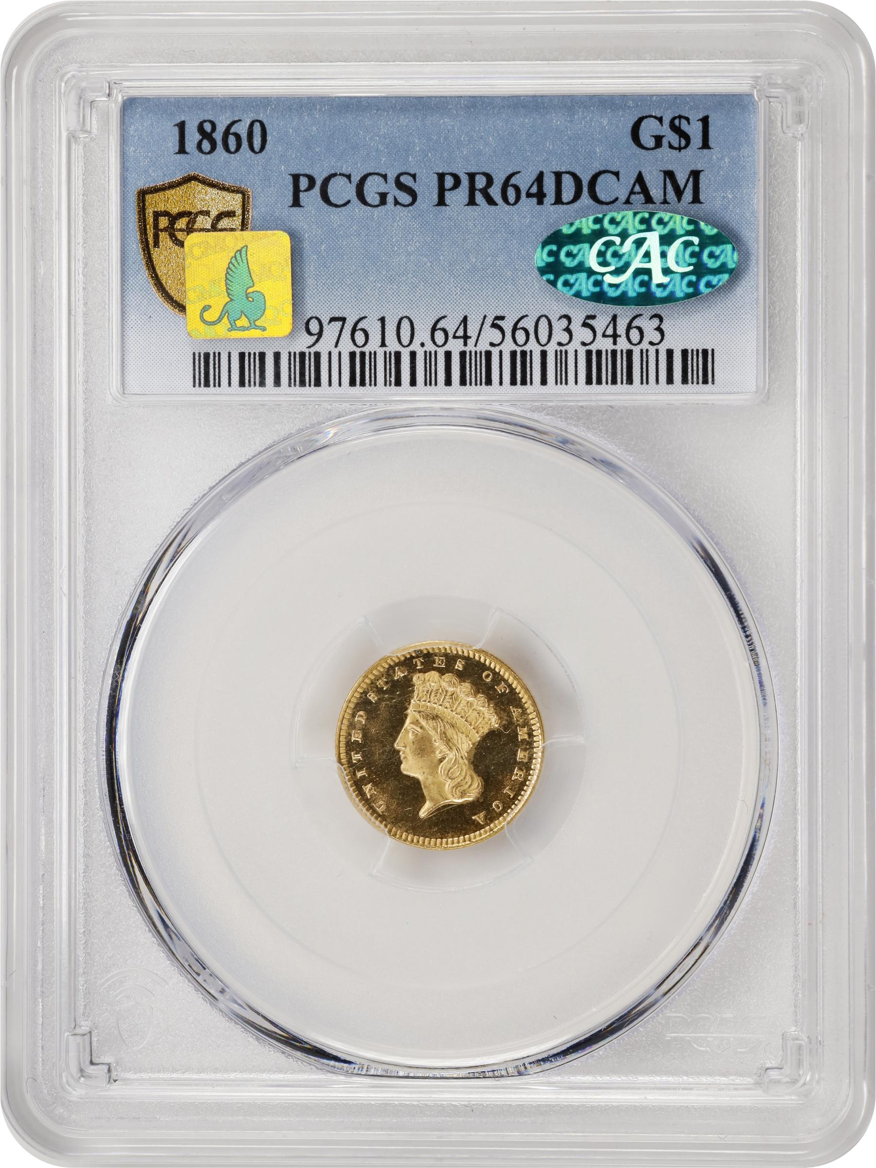 image for: 1860 Gold Dollar. JD-1. Rarity-6+. Proof-64 Deep Cameo (PCGS). CAC. CMQ-X.