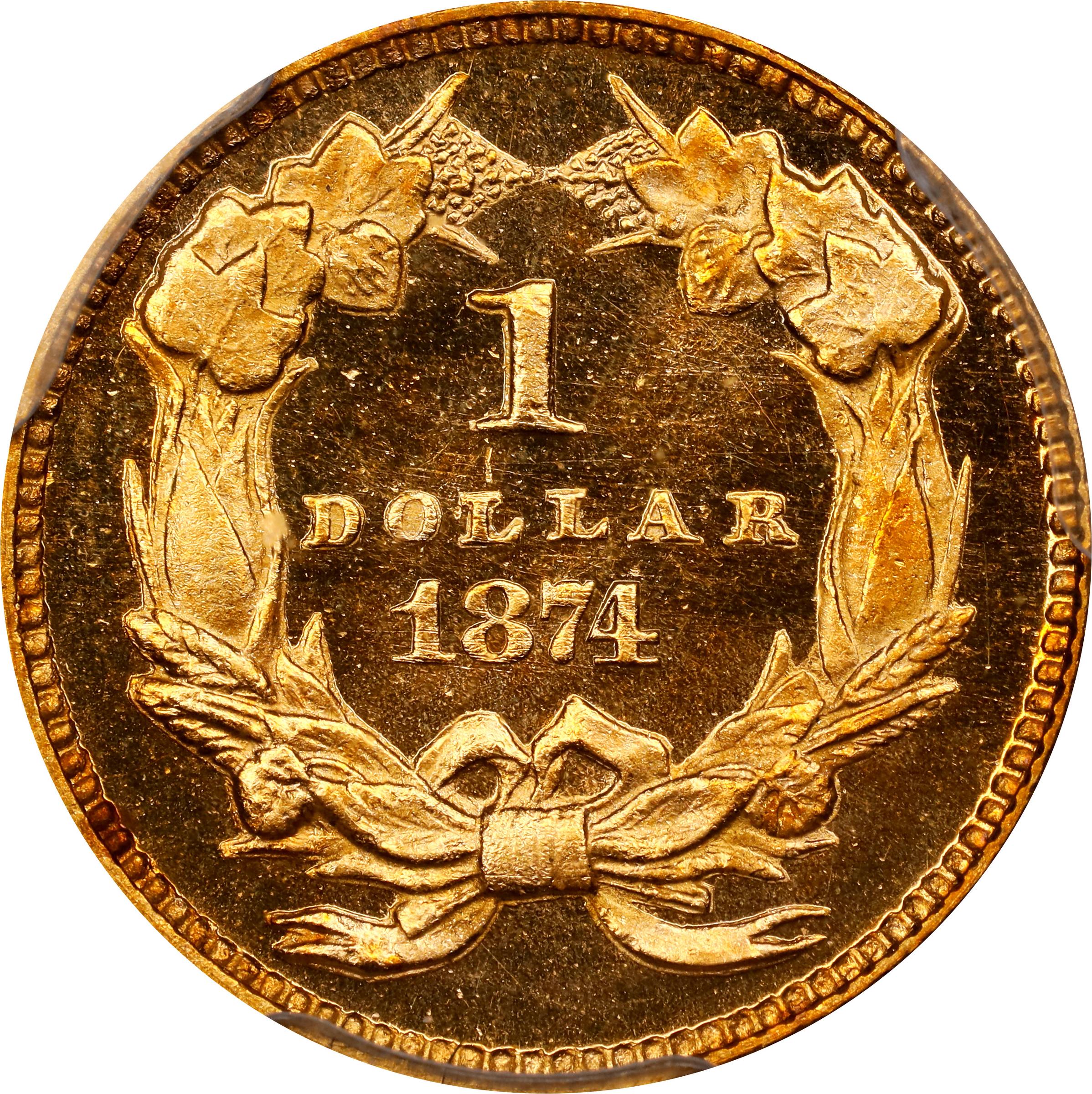 image for: 1874 Gold Dollar. JD-1. Rarity-7-. Proof-65+ Deep Cameo (PCGS). CAC.