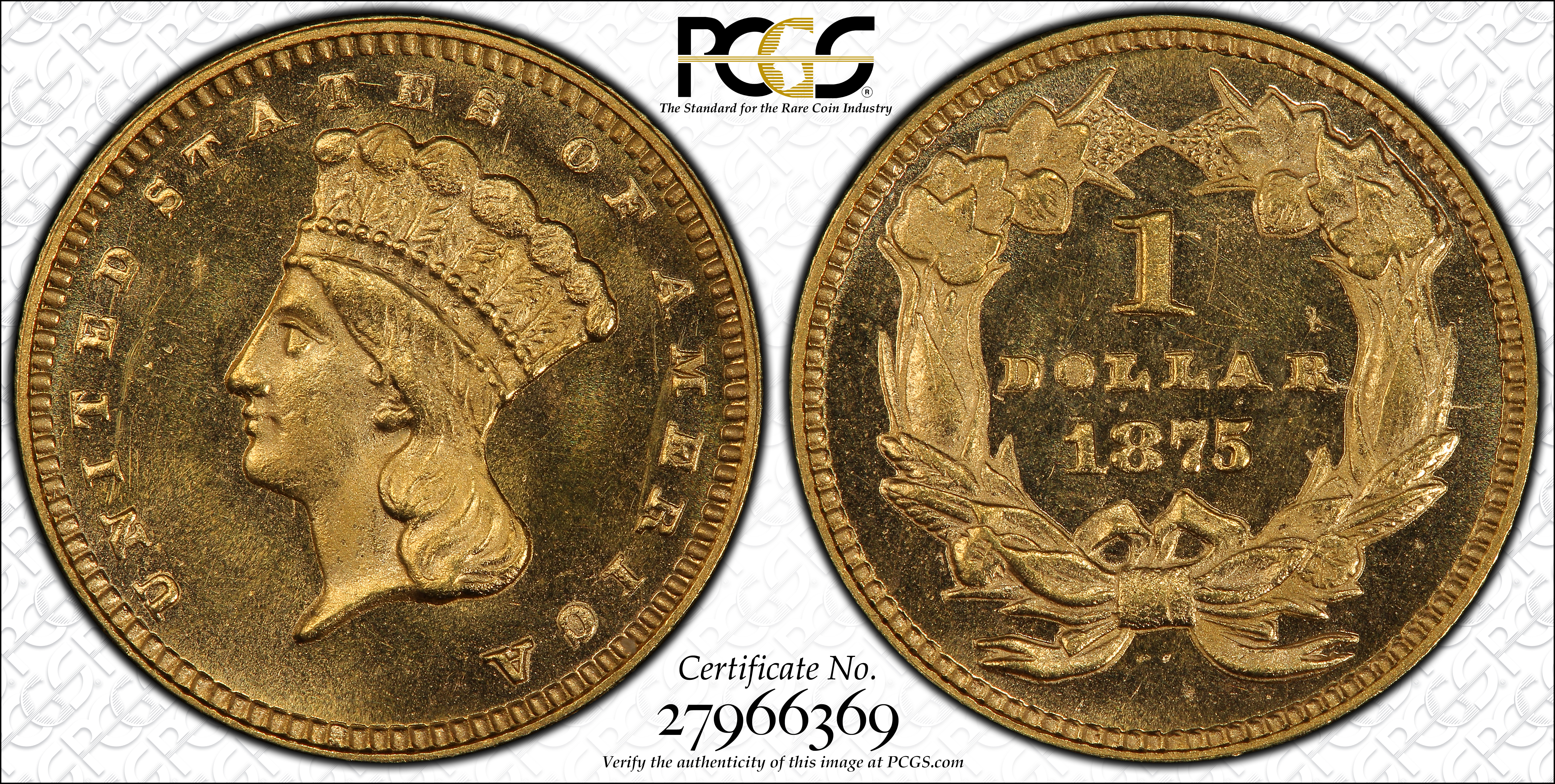 image for: 1875 Gold Dollar. MS-64+ (PCGS). CAC.