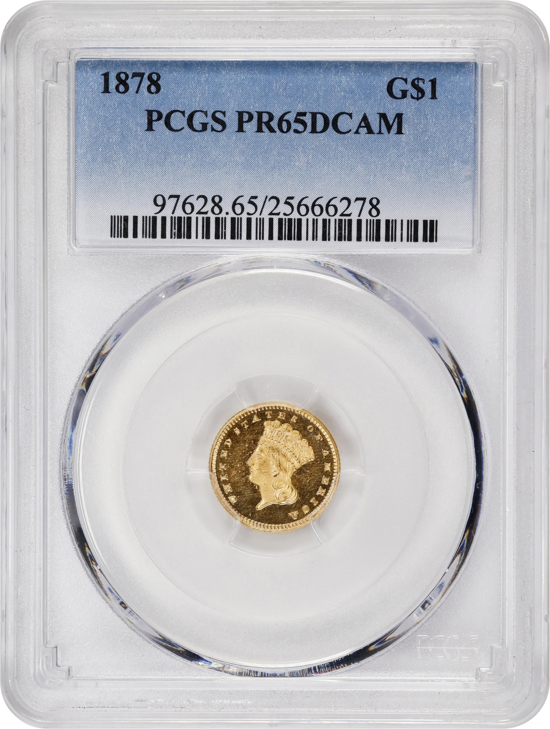 image for: 1878 Gold Dollar. JD-1. Rarity-6+. Proof-65 Deep Cameo (PCGS).