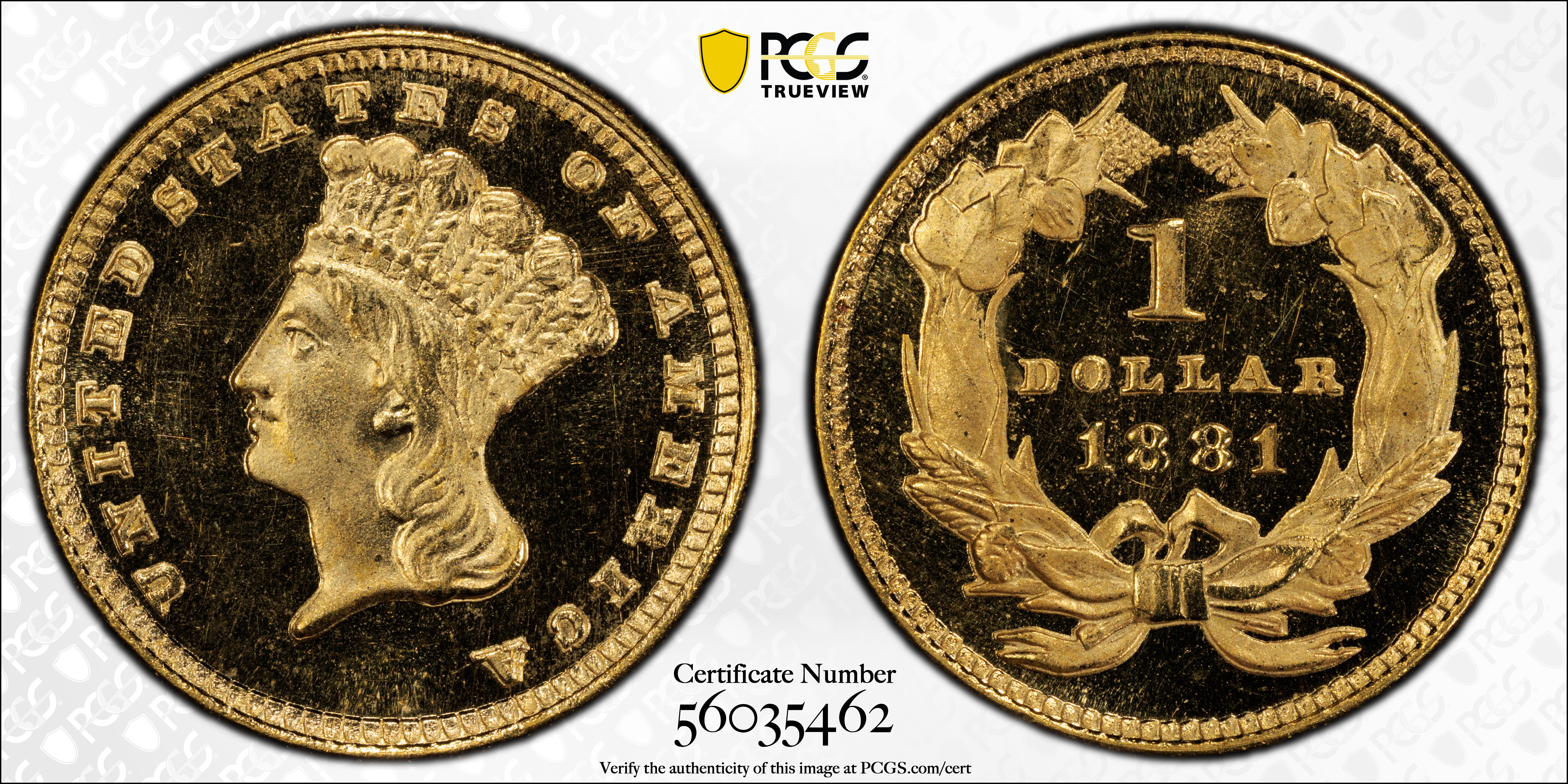 image for: 1881 Gold Dollar. JD-1. Rarity-5+. Date Right. Proof-65 Deep Cameo (PCGS). CAC.