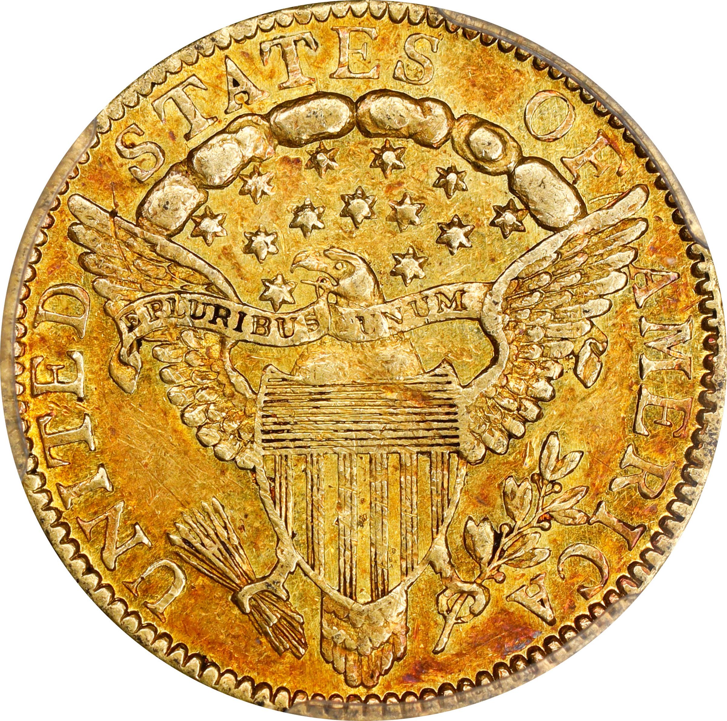 image for: 1798 Capped Bust Right Quarter Eagle. BD-2. Rarity-5. Wide Date, 5 Berries. AU-58 (PCGS).