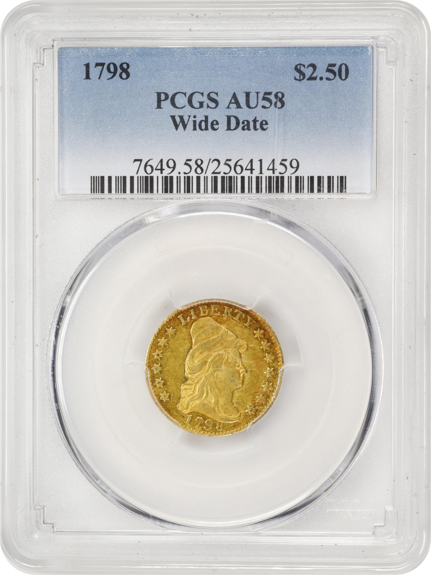 image for: 1798 Capped Bust Right Quarter Eagle. BD-2. Rarity-5. Wide Date, 5 Berries. AU-58 (PCGS).