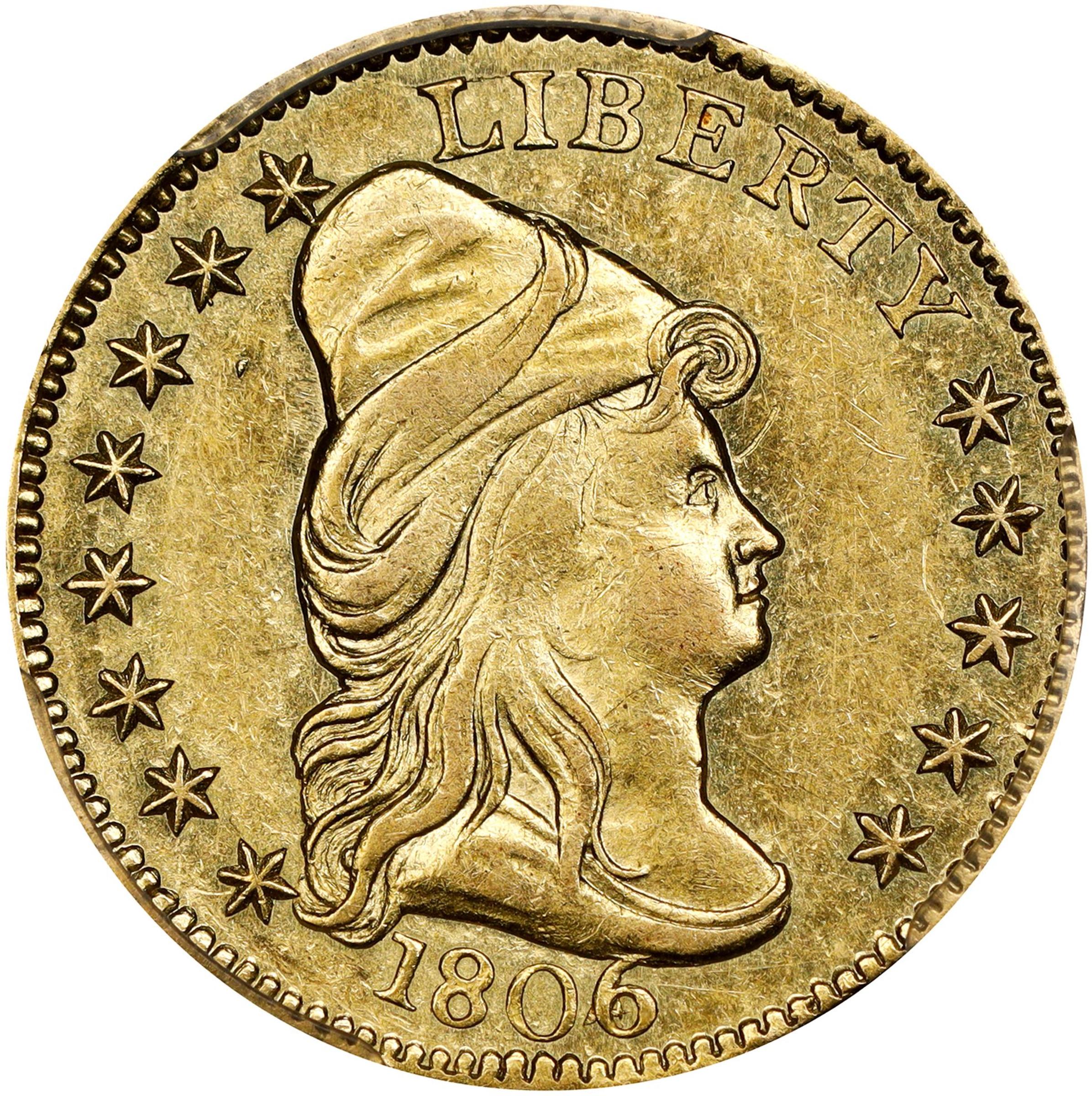 image for: 1806/4 Capped Bust Right Quarter Eagle. BD-1. Rarity-4+. Stars 8x5. AU-58 (PCGS).