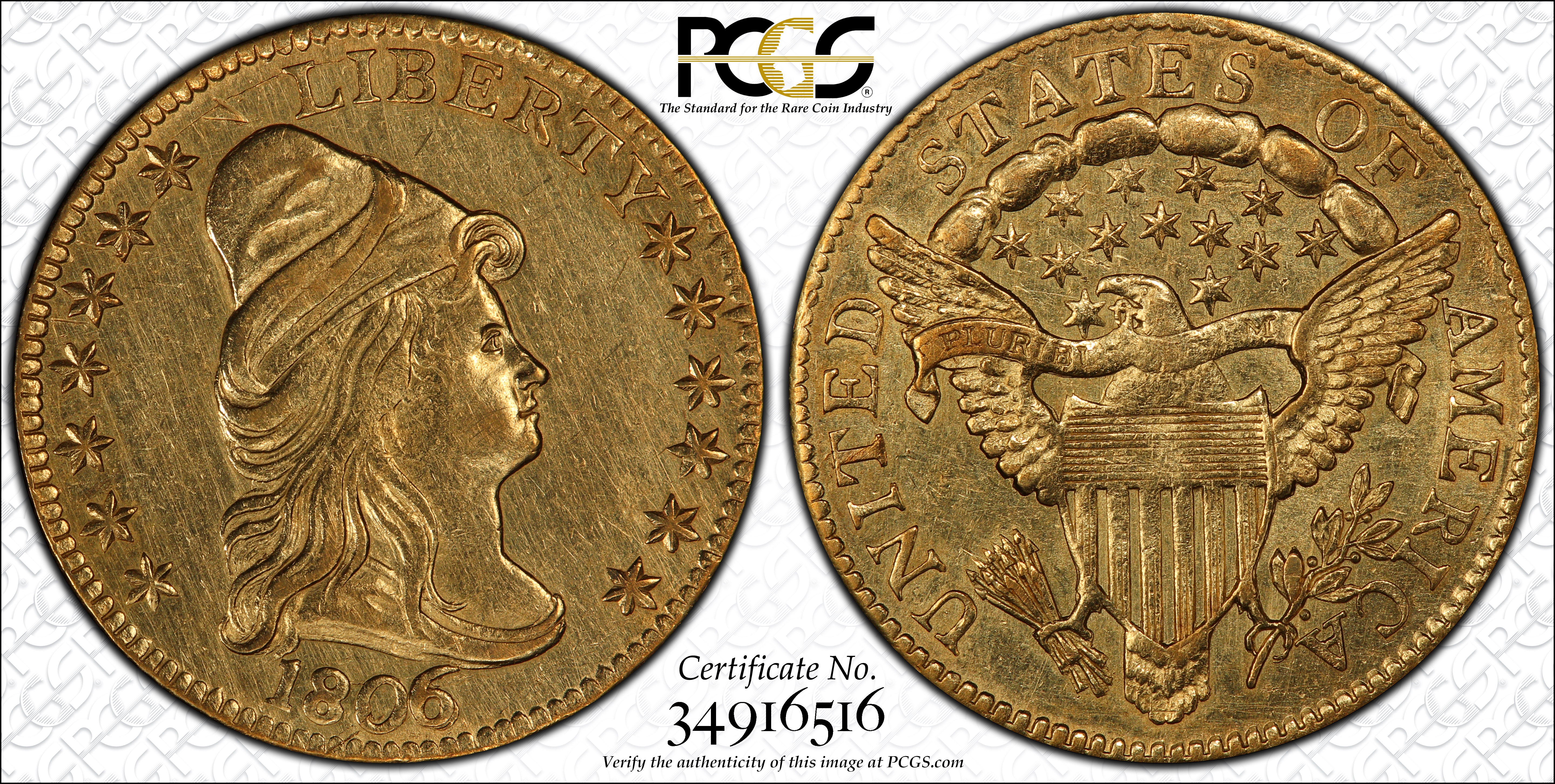 image for: 1806/5 Capped Bust Right Quarter Eagle. BD-2. Rarity-5+. Stars 7x6. AU-58 (PCGS).