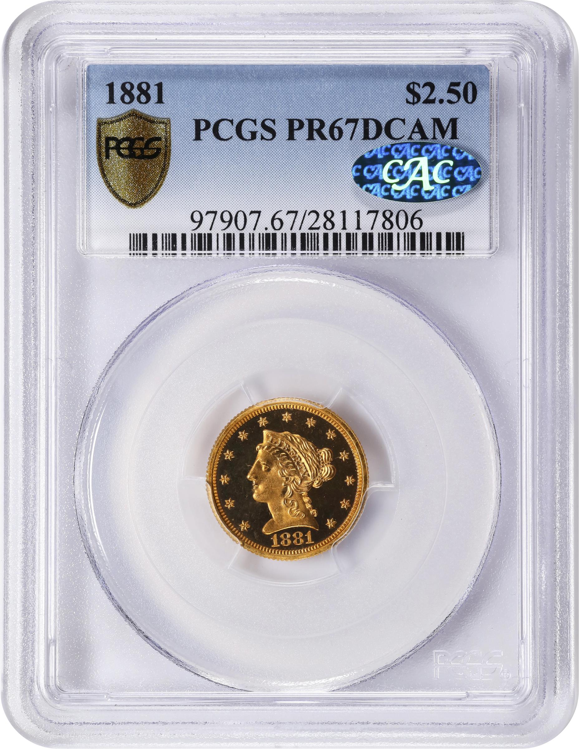 image for: 1881 Liberty Head Quarter Eagle. JD-1. Rarity-6. Proof-67 Deep Cameo (PCGS). CAC.