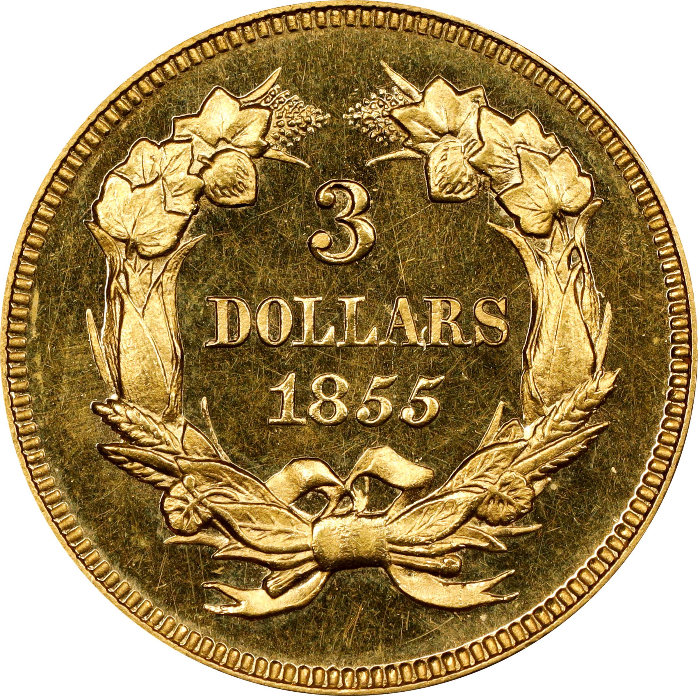 image for: 1855 Three-Dollar Gold Piece. JD-1. Rarity-7+. Proof-63 Deep Cameo (PCGS). CAC. CMQ.