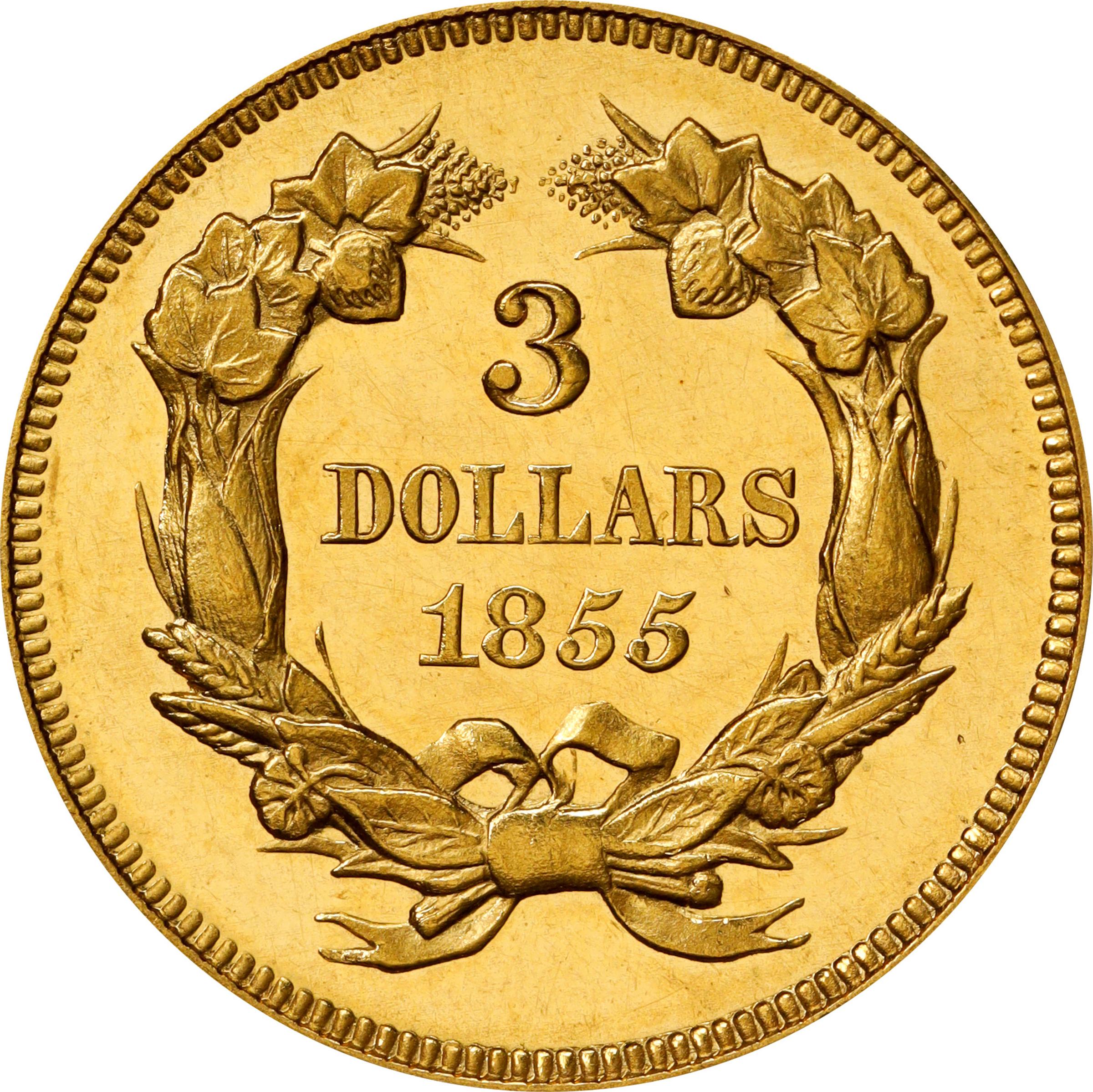 image for: 1855 Three-Dollar Gold Piece. JD-1. Rarity-7+. Proof-63 Deep Cameo (PCGS). CAC. CMQ.