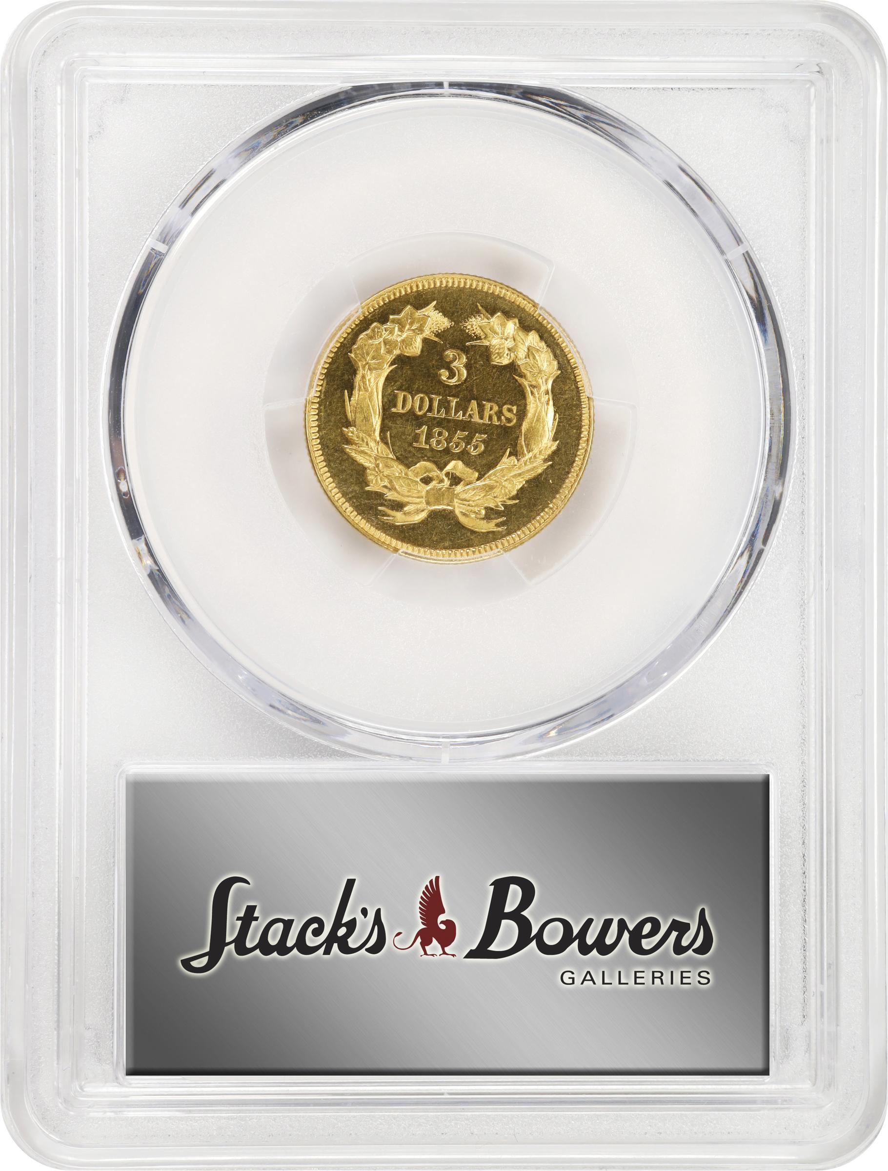 image for: 1855 Three-Dollar Gold Piece. JD-1. Rarity-7+. Proof-63 Deep Cameo (PCGS). CAC. CMQ.