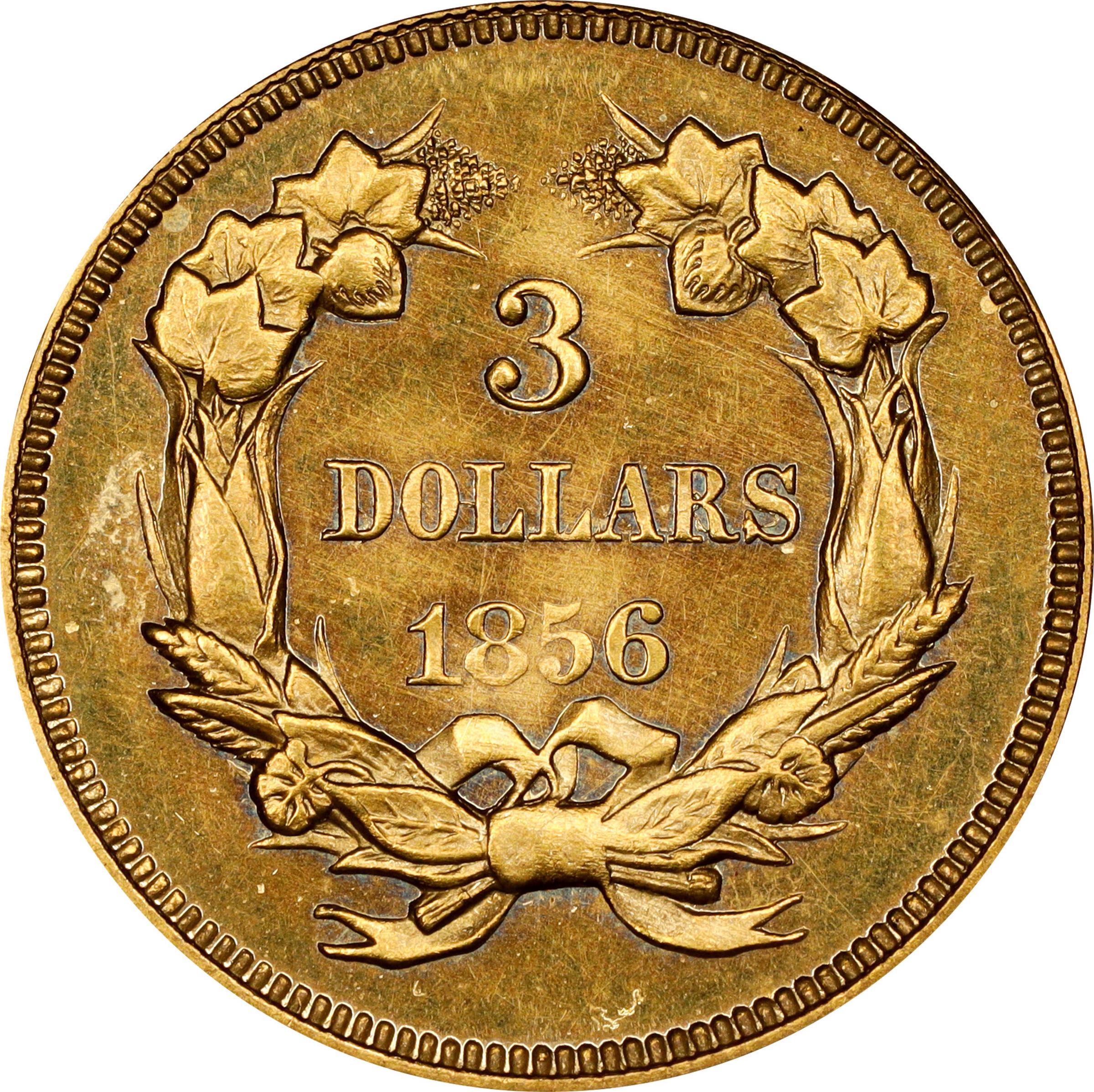 image for: 1856 Three-Dollar Gold Piece. JD-1. Rarity-7. Proof-64 Cameo (PCGS). CAC. CMQ.