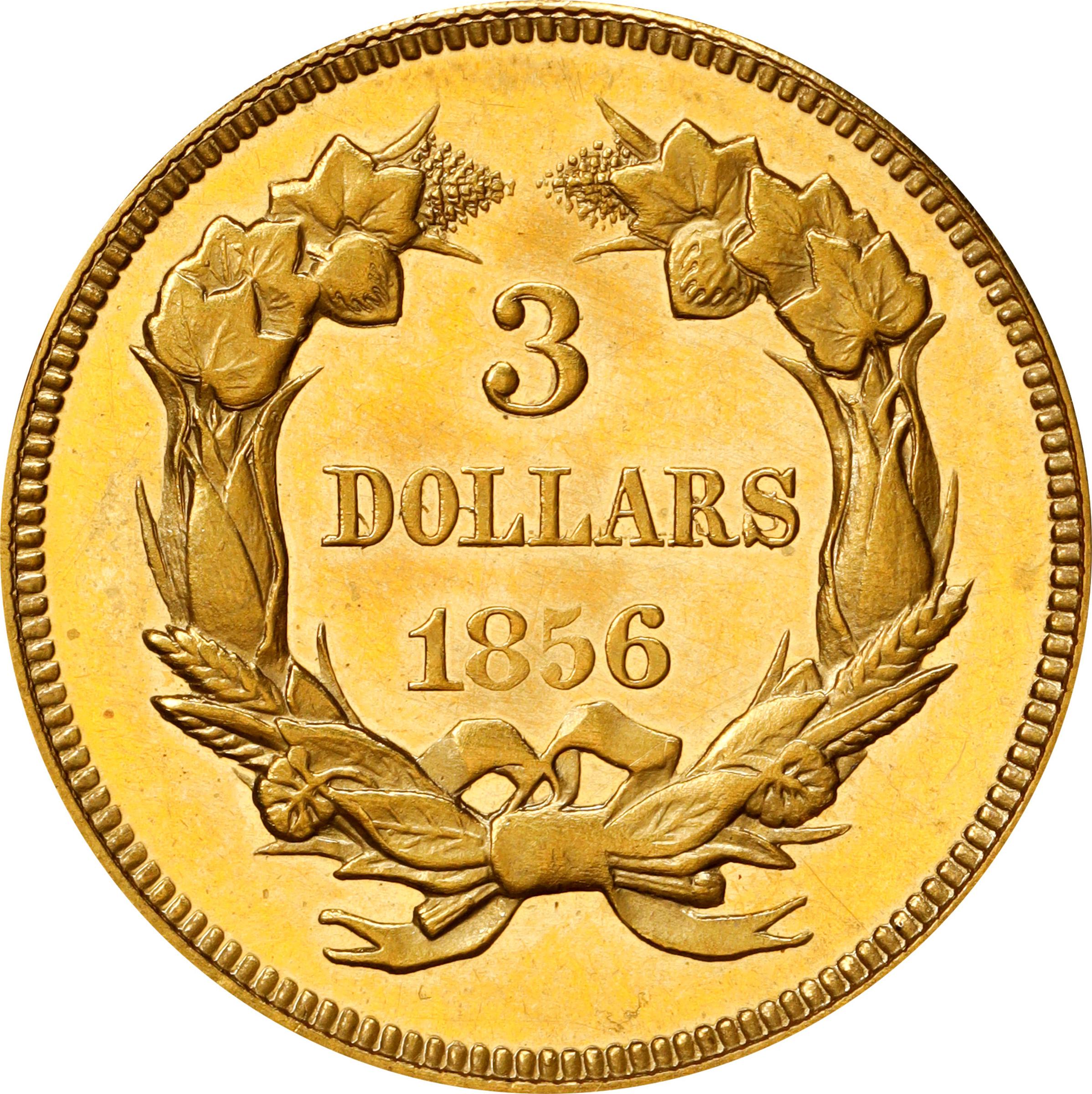 image for: 1856 Three-Dollar Gold Piece. JD-1. Rarity-7. Proof-64 Cameo (PCGS). CAC. CMQ.