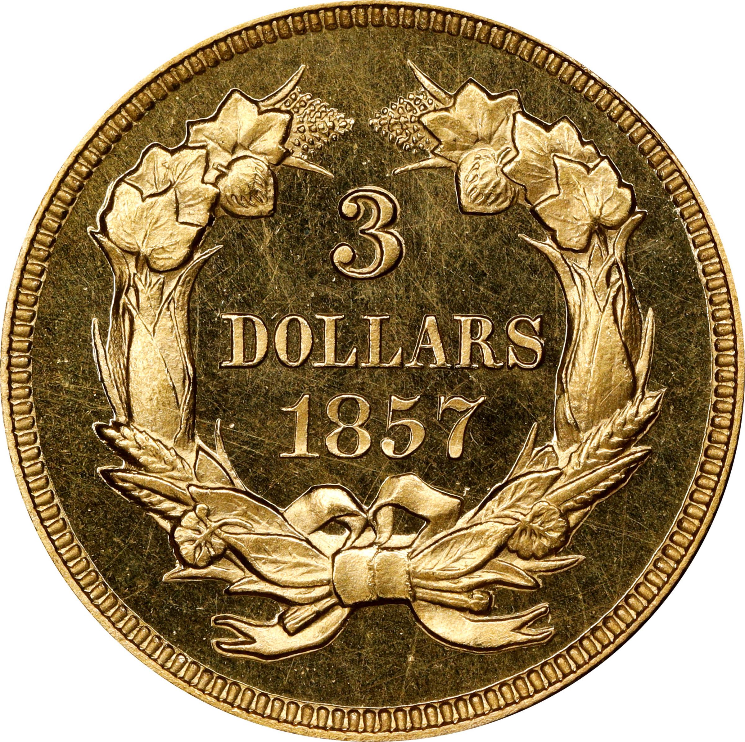 image for: 1857 Three-Dollar Gold Piece. JD-1. Rarity-7. Proof-66 Deep Cameo (PCGS). CAC. CMQ.