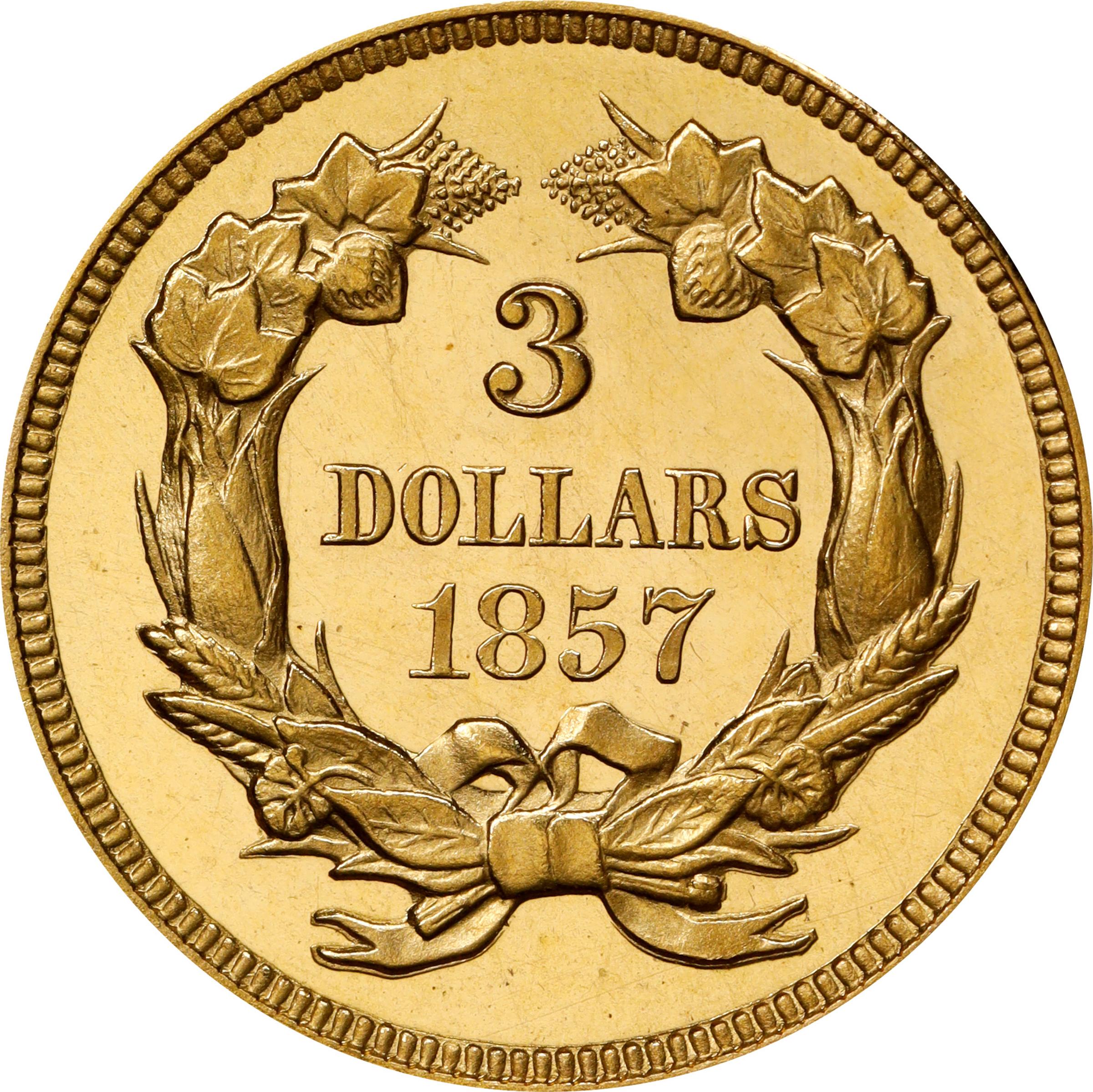 image for: 1857 Three-Dollar Gold Piece. JD-1. Rarity-7. Proof-66 Deep Cameo (PCGS). CAC. CMQ.