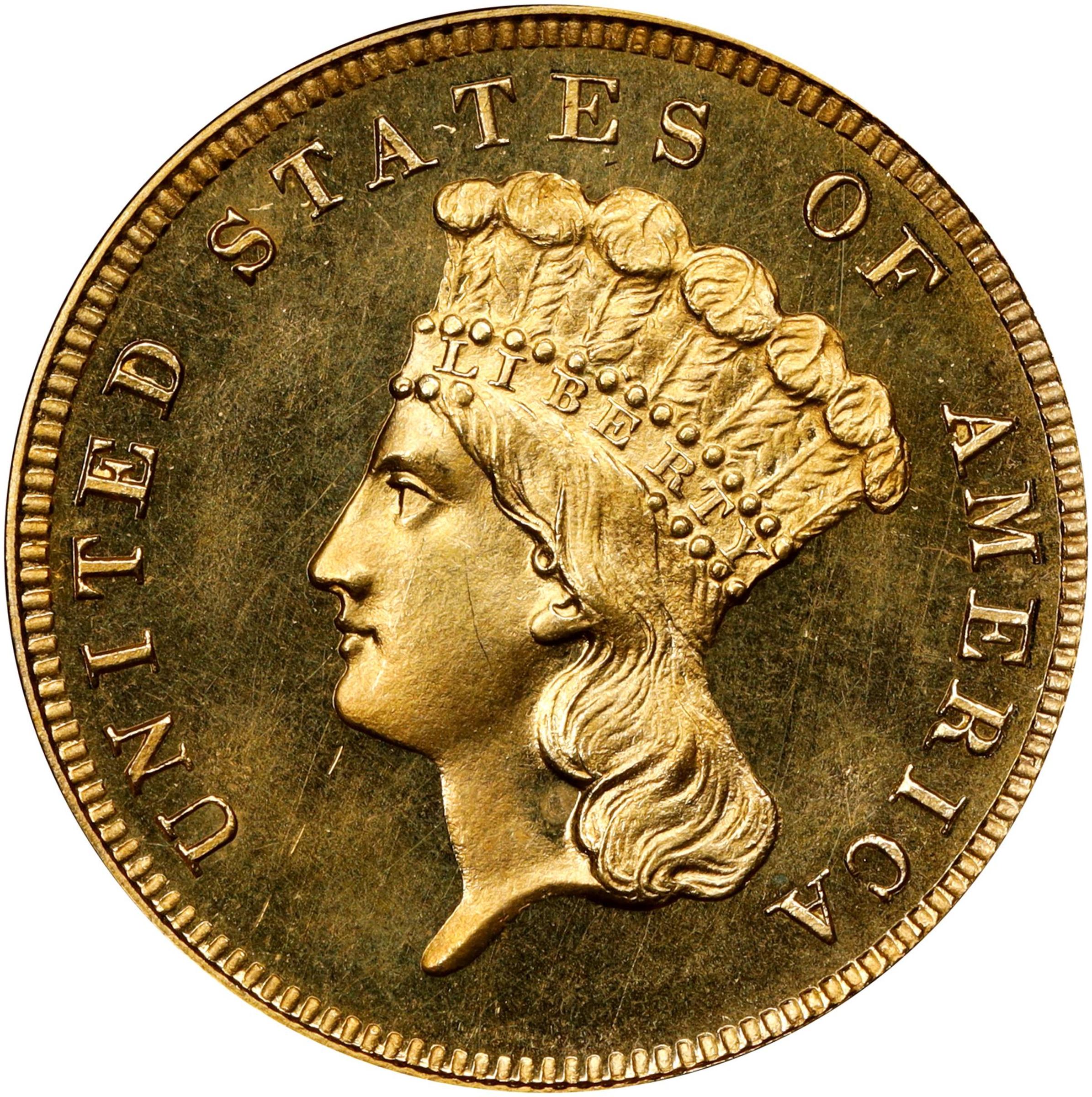 image for: 1858 Three-Dollar Gold Piece. JD-1. Rarity-7-. Proof-64 Cameo (PCGS). CAC. CMQ.