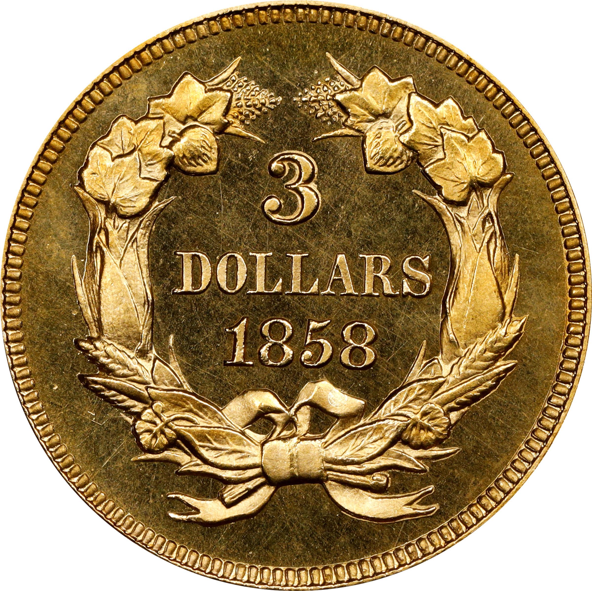 image for: 1858 Three-Dollar Gold Piece. JD-1. Rarity-7-. Proof-64 Cameo (PCGS). CAC. CMQ.